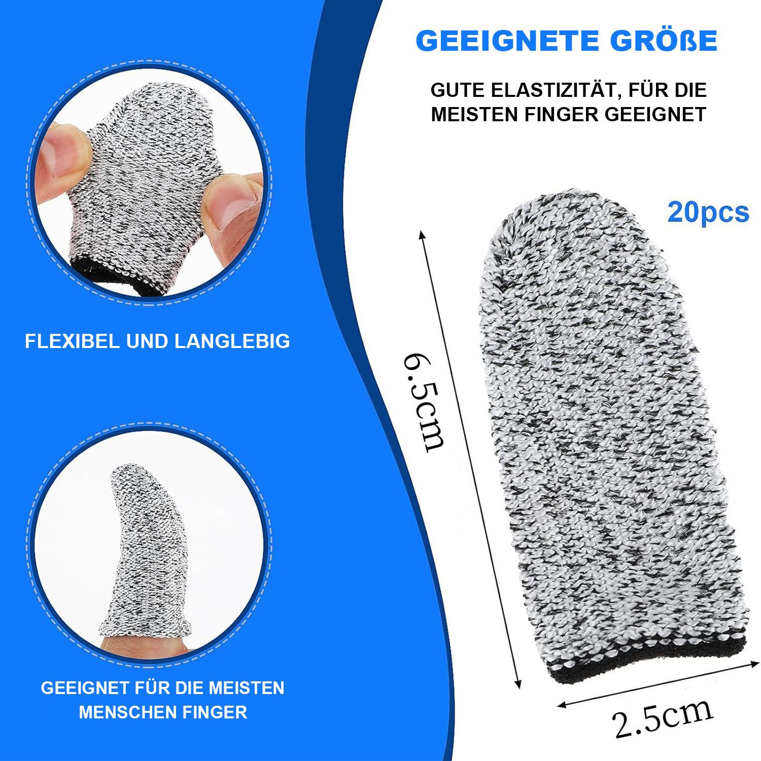 Refttenw Finger- und Zehenschutz HPPE 5 Level Schnittfeste Fingerlinge (20-tlg), für Küchenschnitt und Gartenpflücken