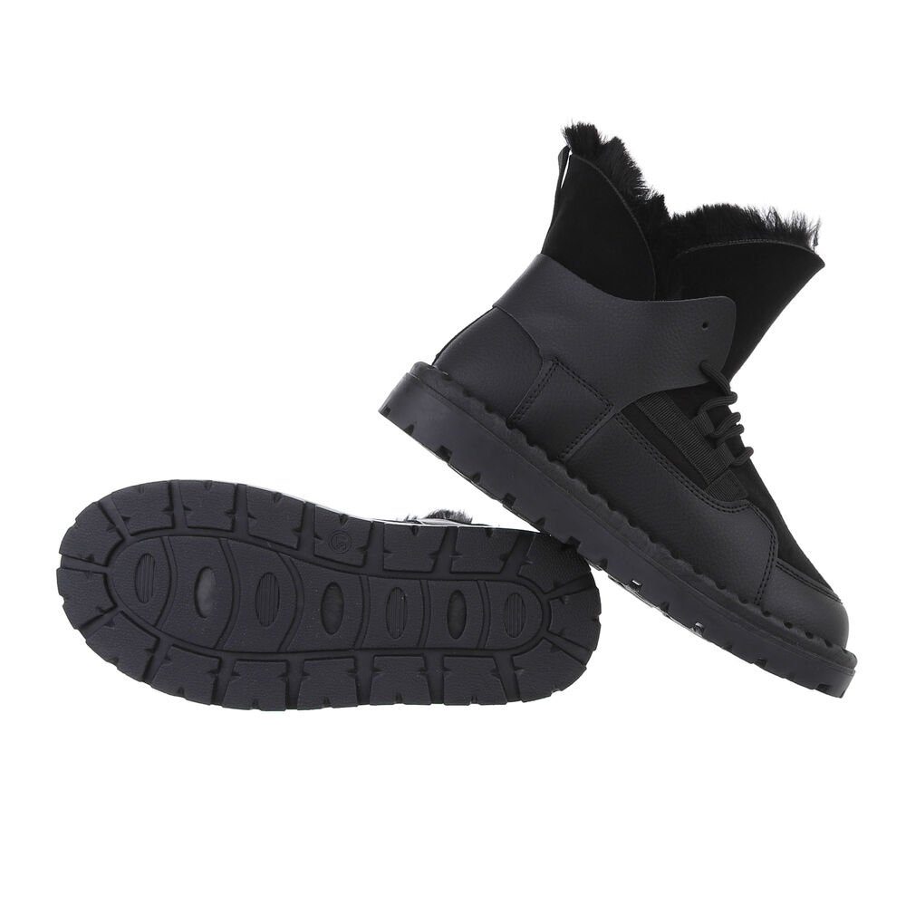 Ital-Design Damen Snowboots Freizeit Snowboots Flach Schnürstiefeletten in Schwarz