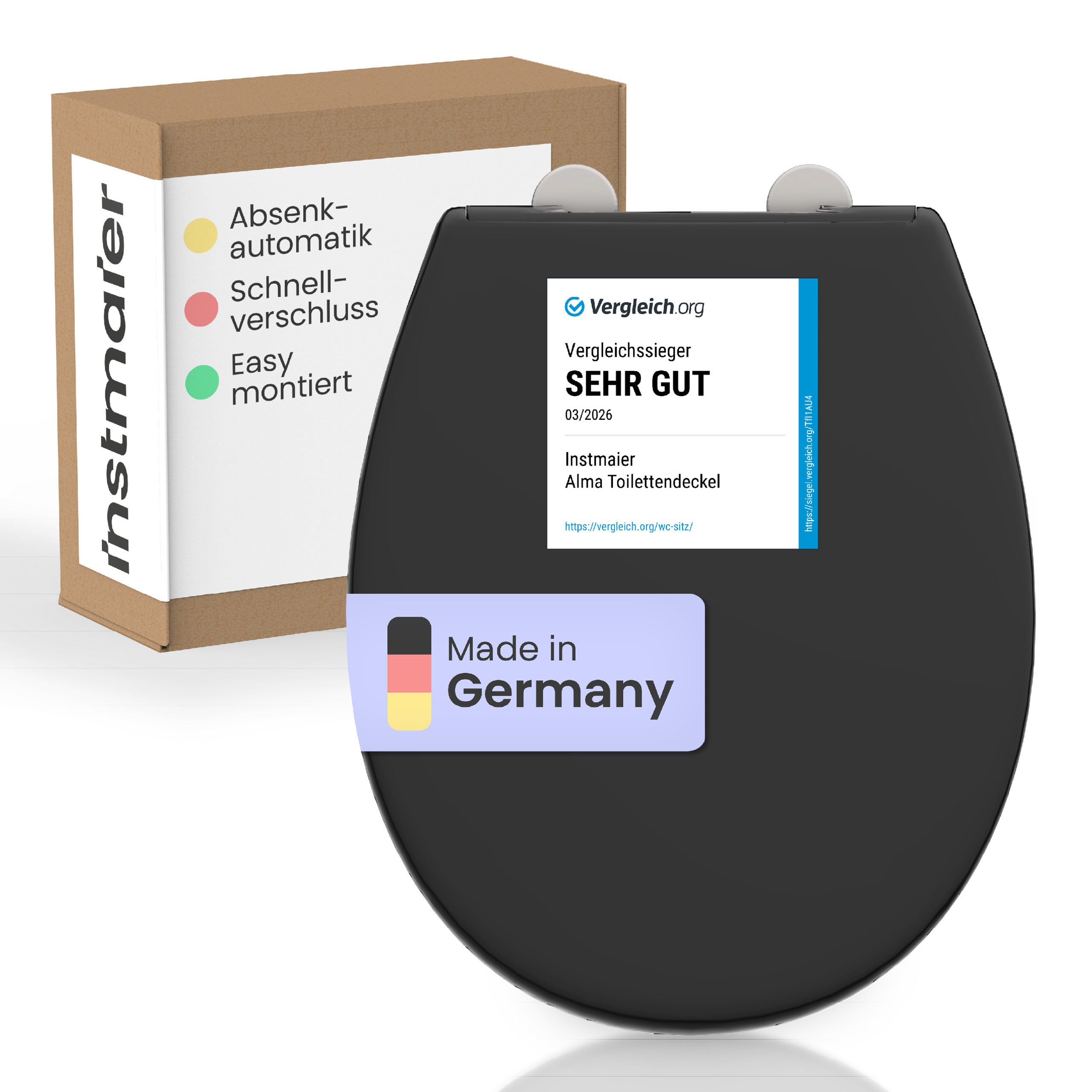 instmaier WC-Sitz Alma, Made in Germany, bakterienabweisendes Duroplast, bis 250kg, Trendfarbe Schwarz, mit Absenkautomatik, zur Reinigung abnehmbar