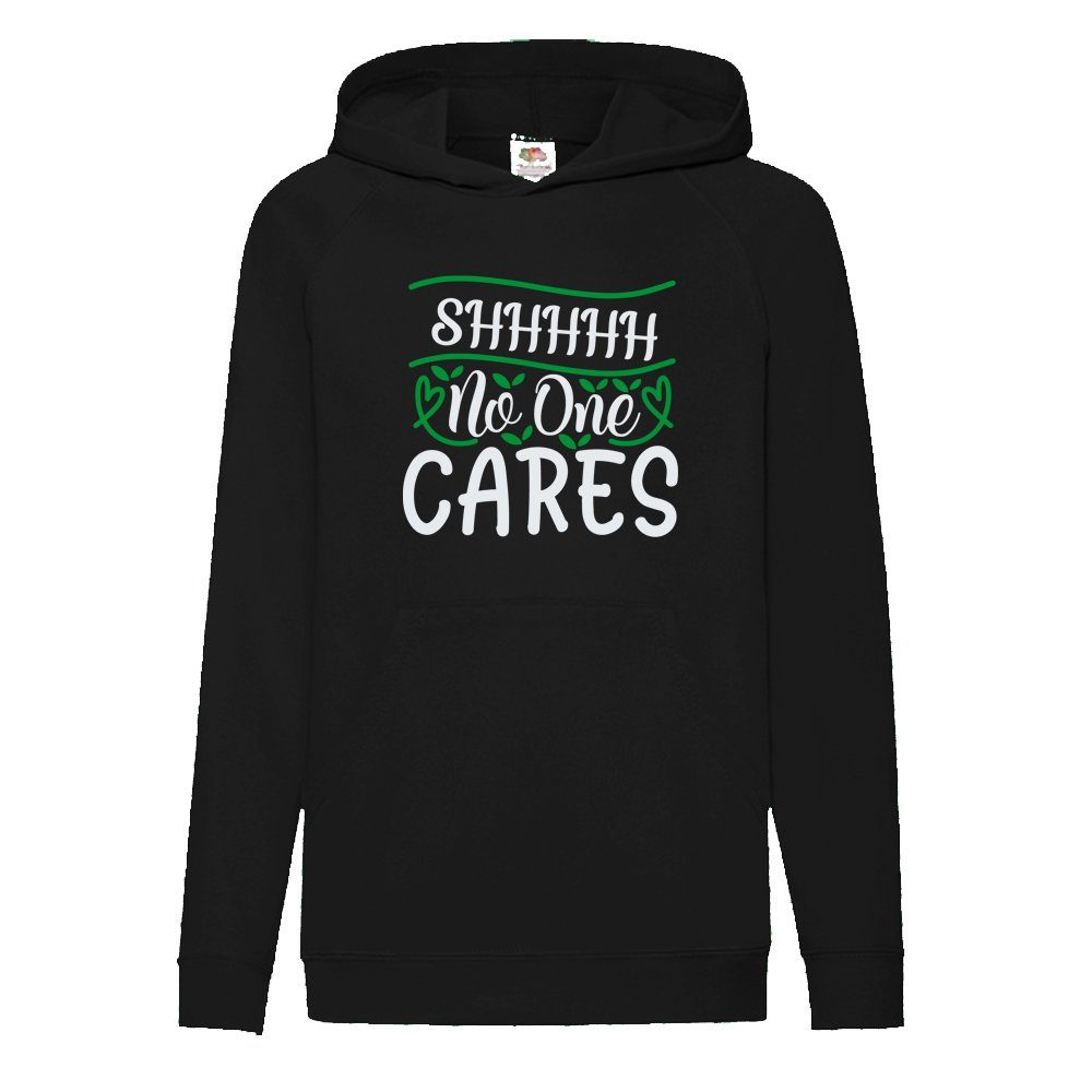 G-graphics Hoodie Shhhhh – no one cares Kinder Hoodie / Kapuzenpullover mit coolem Spruch als Frontprint