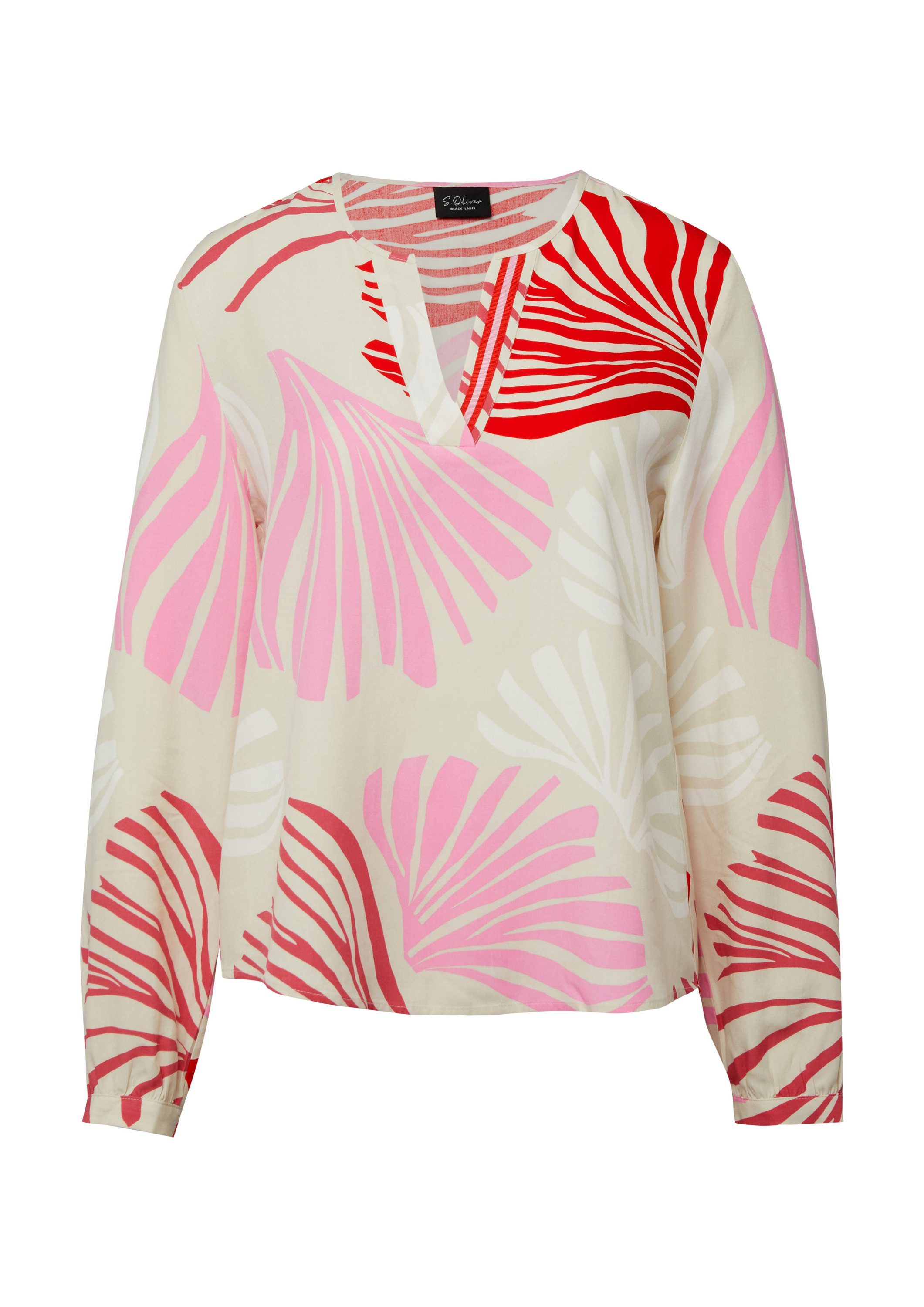 s.Oliver Langarmbluse Bluse Print-Bluse mit Tunika-Ausschnitt
