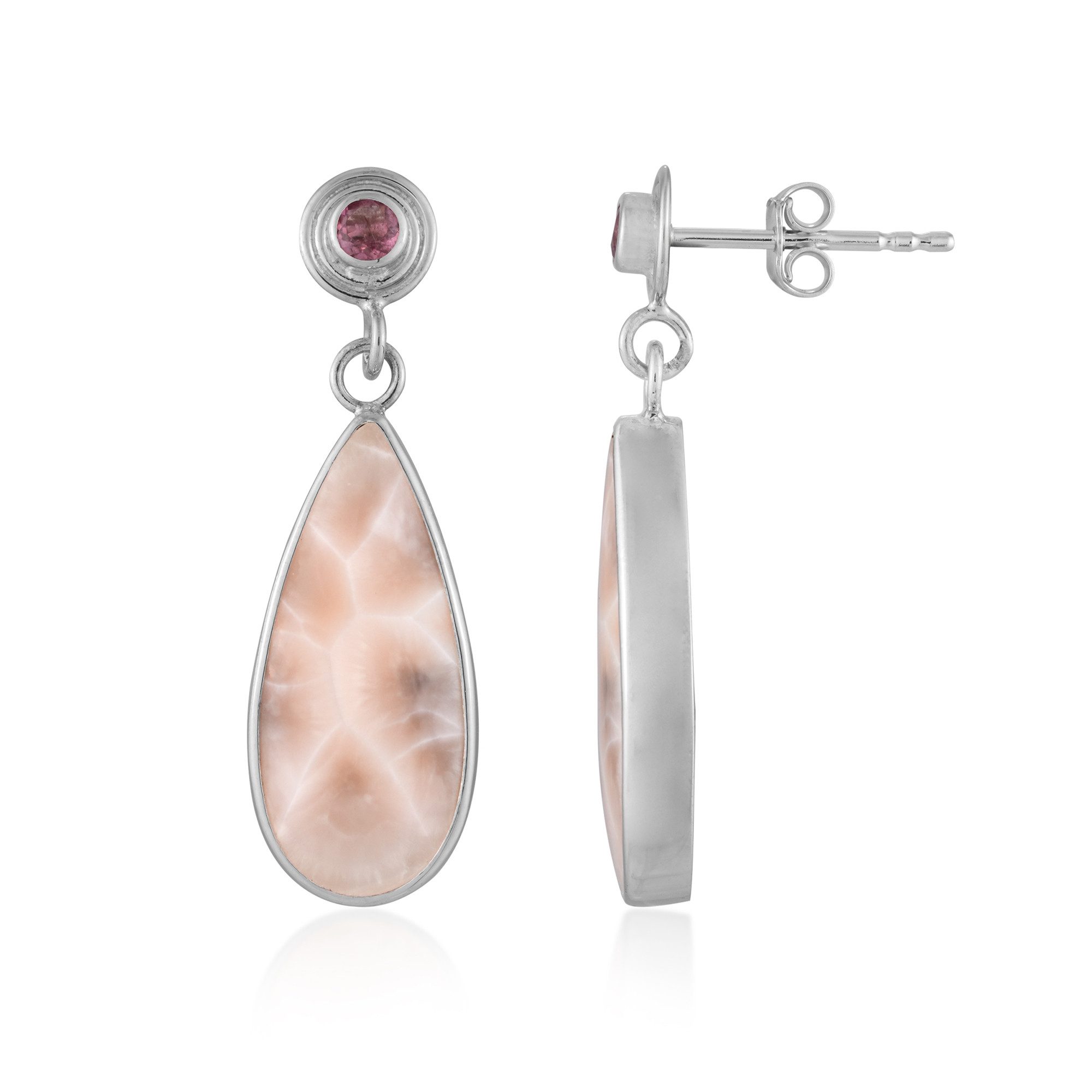 Cavill Ohrring-Set Natrolith Silber Ohrringe mit rosa Turmalin (2-tlg)