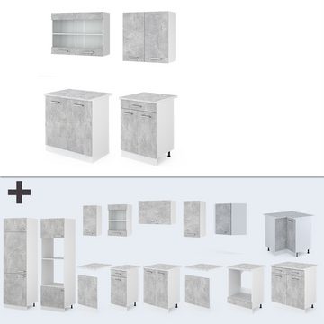Livinity® Küchenzeile R-Line, Beton/Weiß, 140 cm, AP Eiche