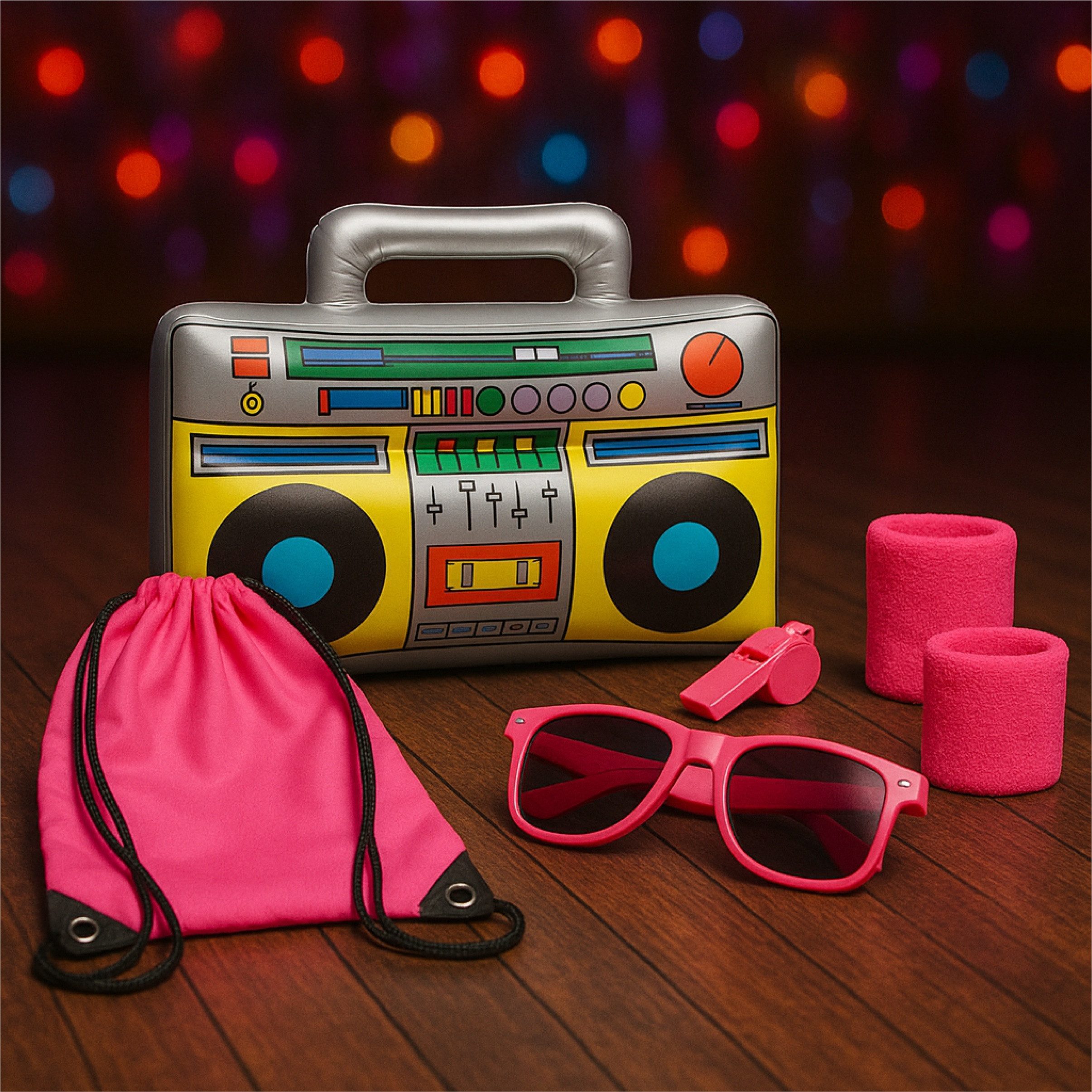 Kostümheld® Kostüm Retro Set 5 in 1 - 80er 90er Kostüm Accessoires Fasching Karneval