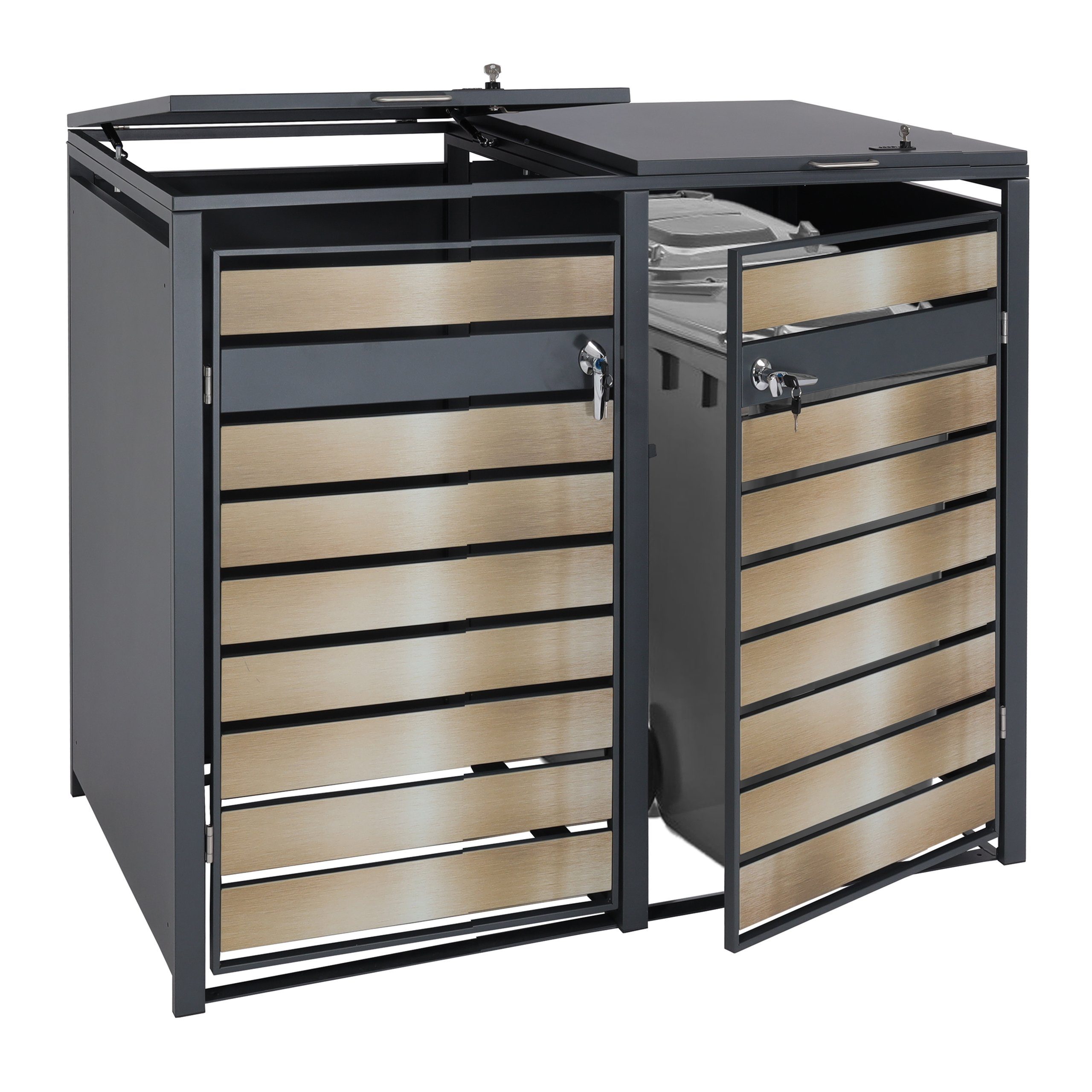 MCW Mülltonnenbox MCW-J81-2er/4er (1 St), Erweiterbar, UV-beständig, Praktische Einhand-Bedienung