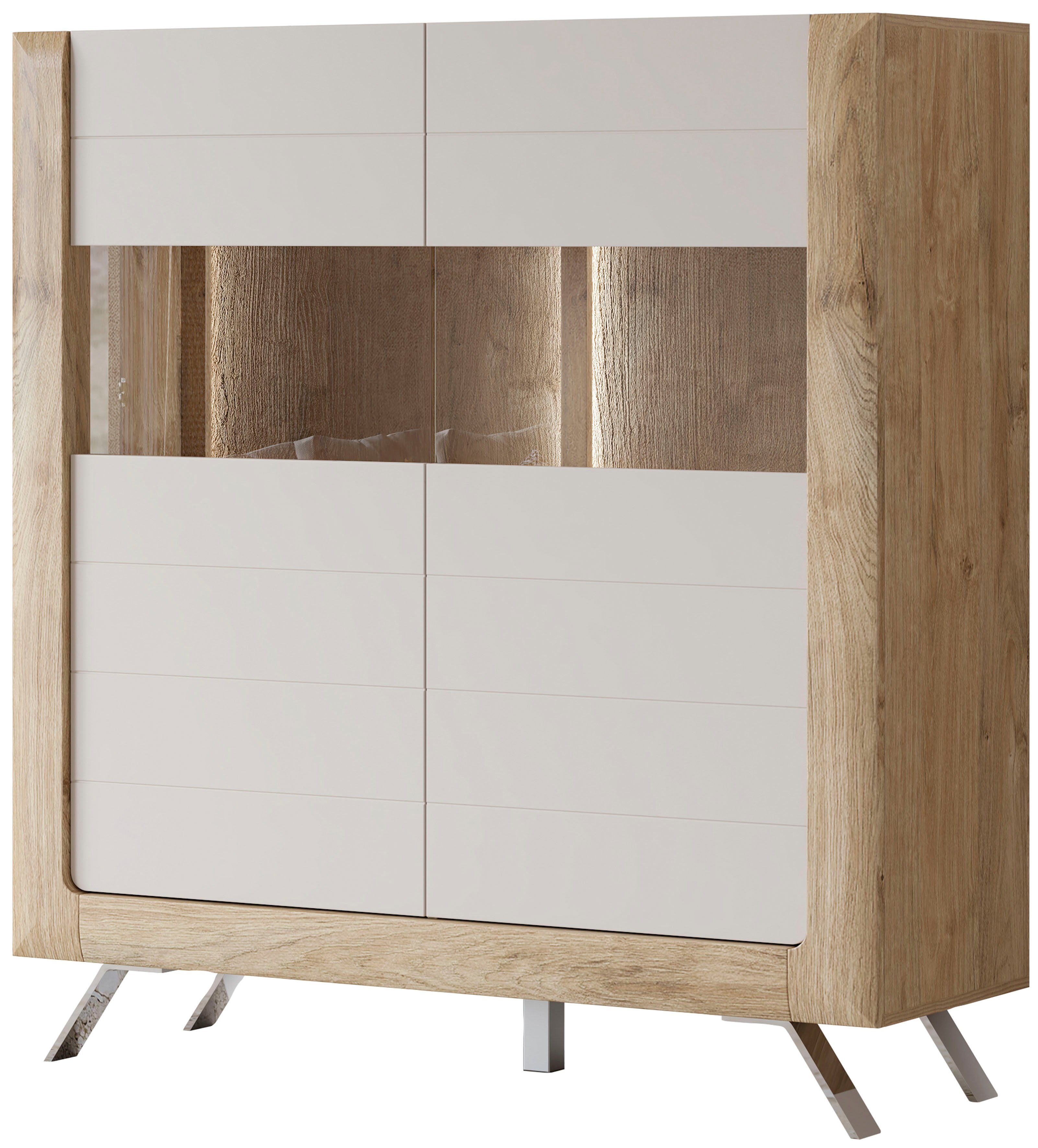 Leonique Highboard "Kasai" Höhe 136,5 cm, 2 Türen mit Glaseinsatz günstig online kaufen