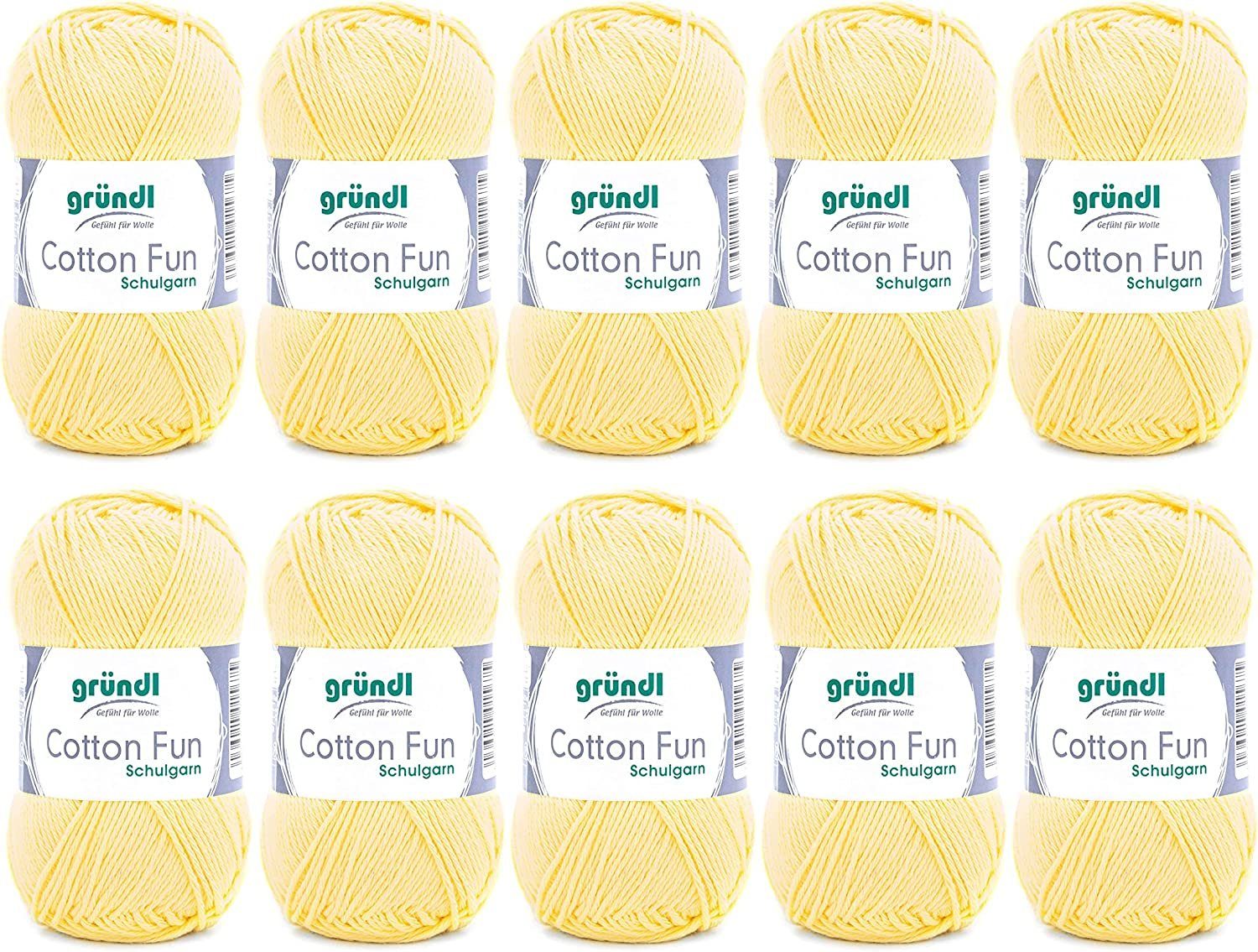 Gründl Cotton Fun Baumwollgarn 10x50g Strickgarn Häkelgarn Baumwolle Häkelwolle, (500g Paket Wolle zum Stricken und Häkeln, Nadelstärke 3 - 4 mm), 100% Baumwolle