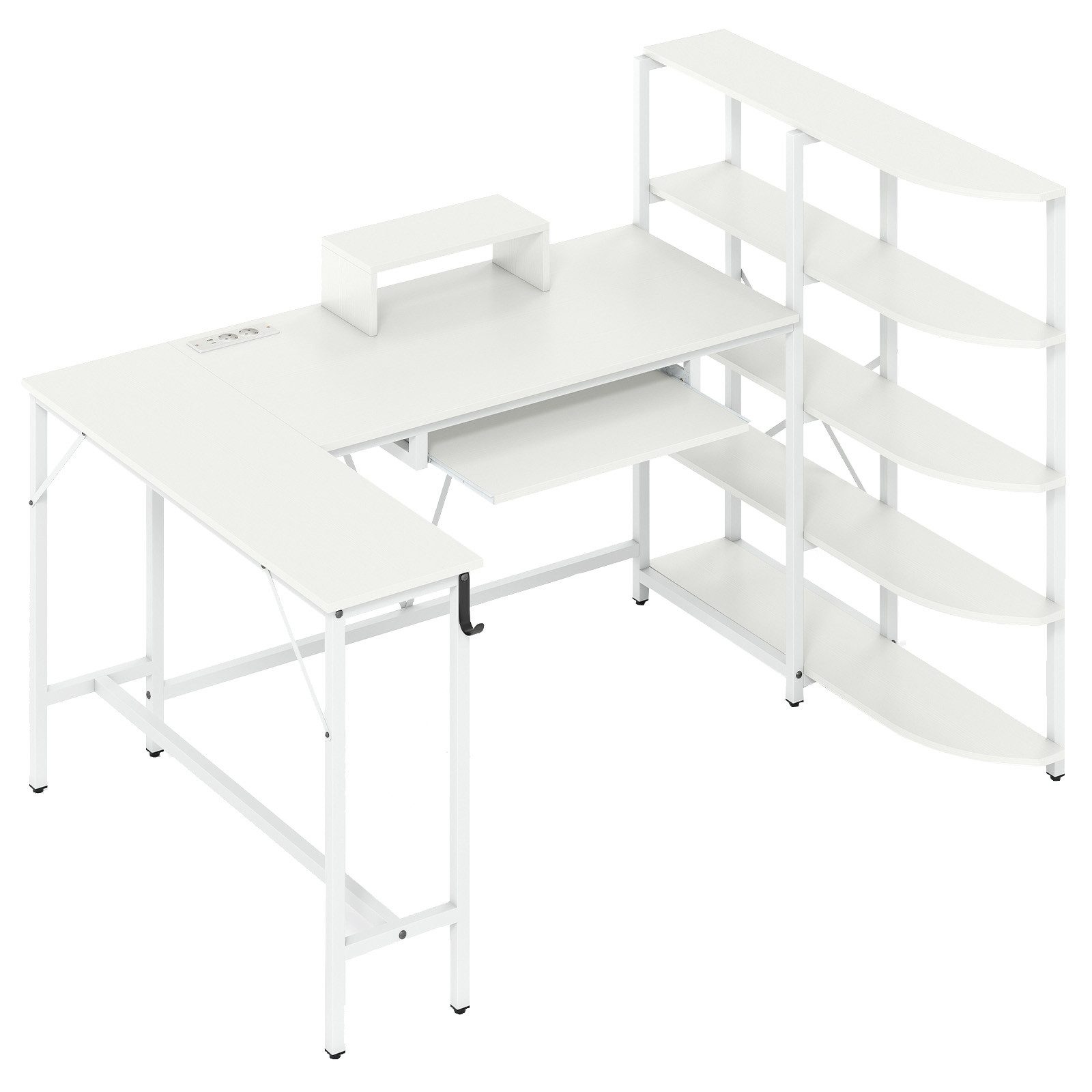 COSTWAY Eckschreibtisch, Schreibtisch L-Form mit Stauraum & Regal, Holz, weiß