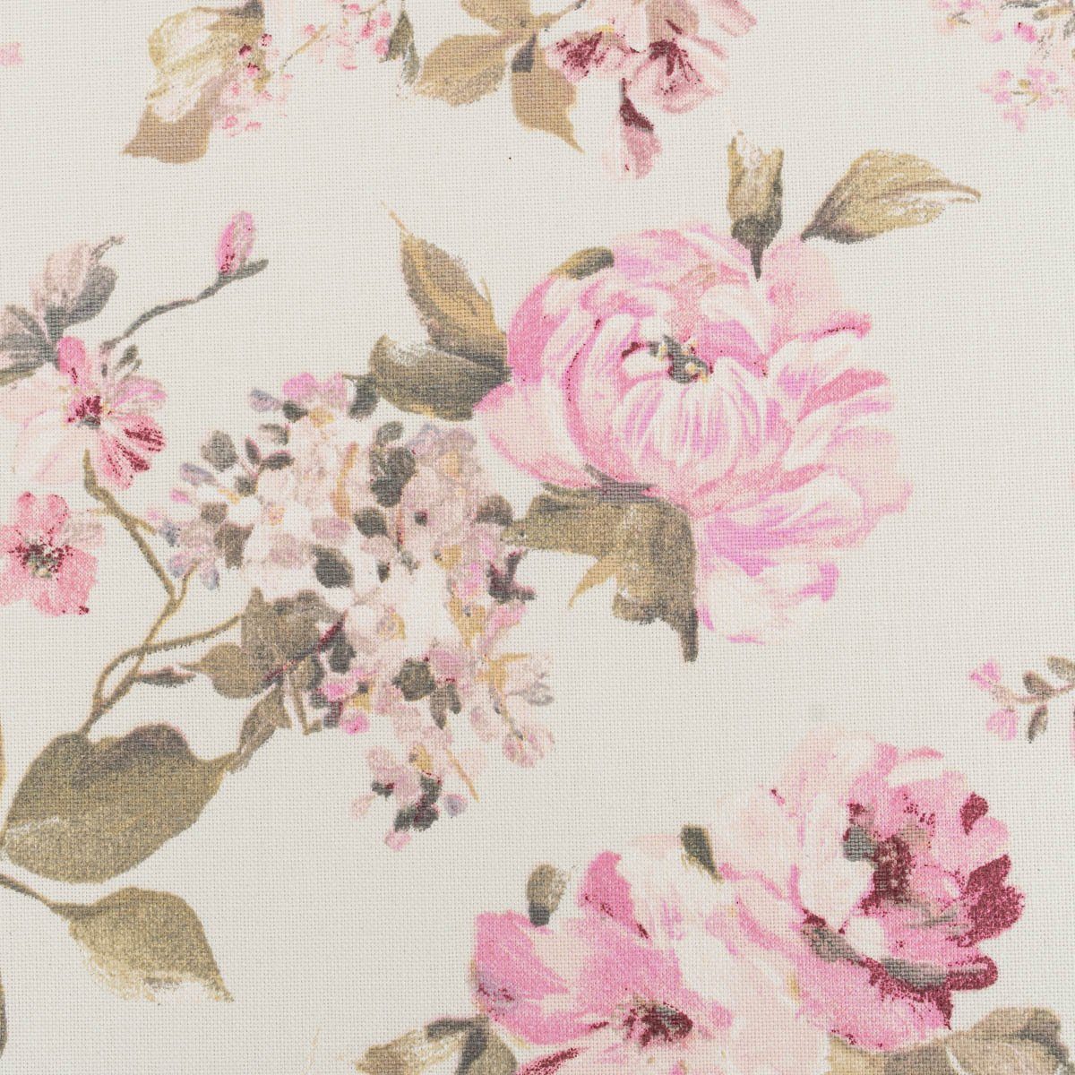 SCHÖNER LEBEN. Stoff Dekostoff Meterware Classic Painted Rose Allover Rosen ecru rosa 1,40m, atmungsaktiv