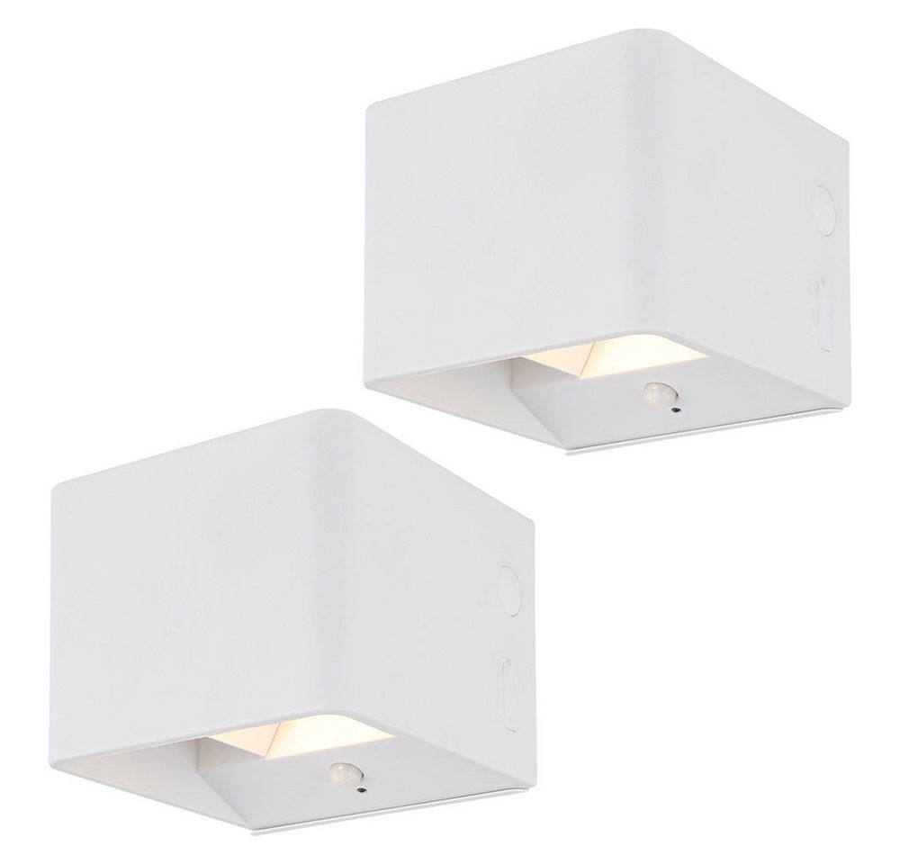 GLOBO LIGHTING LED Wandleuchte, LED-Leuchtmittel fest verbaut, Warmweiß, Wandlampe Wandleuchte Bewegungsmelder Akku LED Flurleuchte weiß 2x