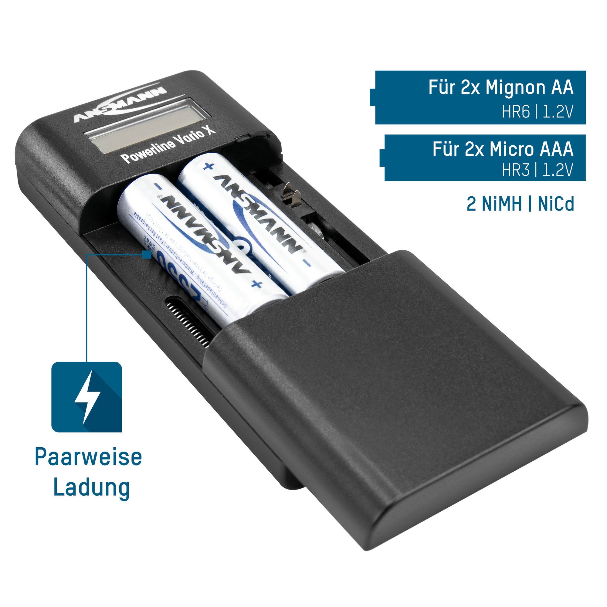 ANSMANN AG Akku Ladegerät für Li-ion, Li-Po Packs und NiMH AA / AAA Universal-Ladegerät
