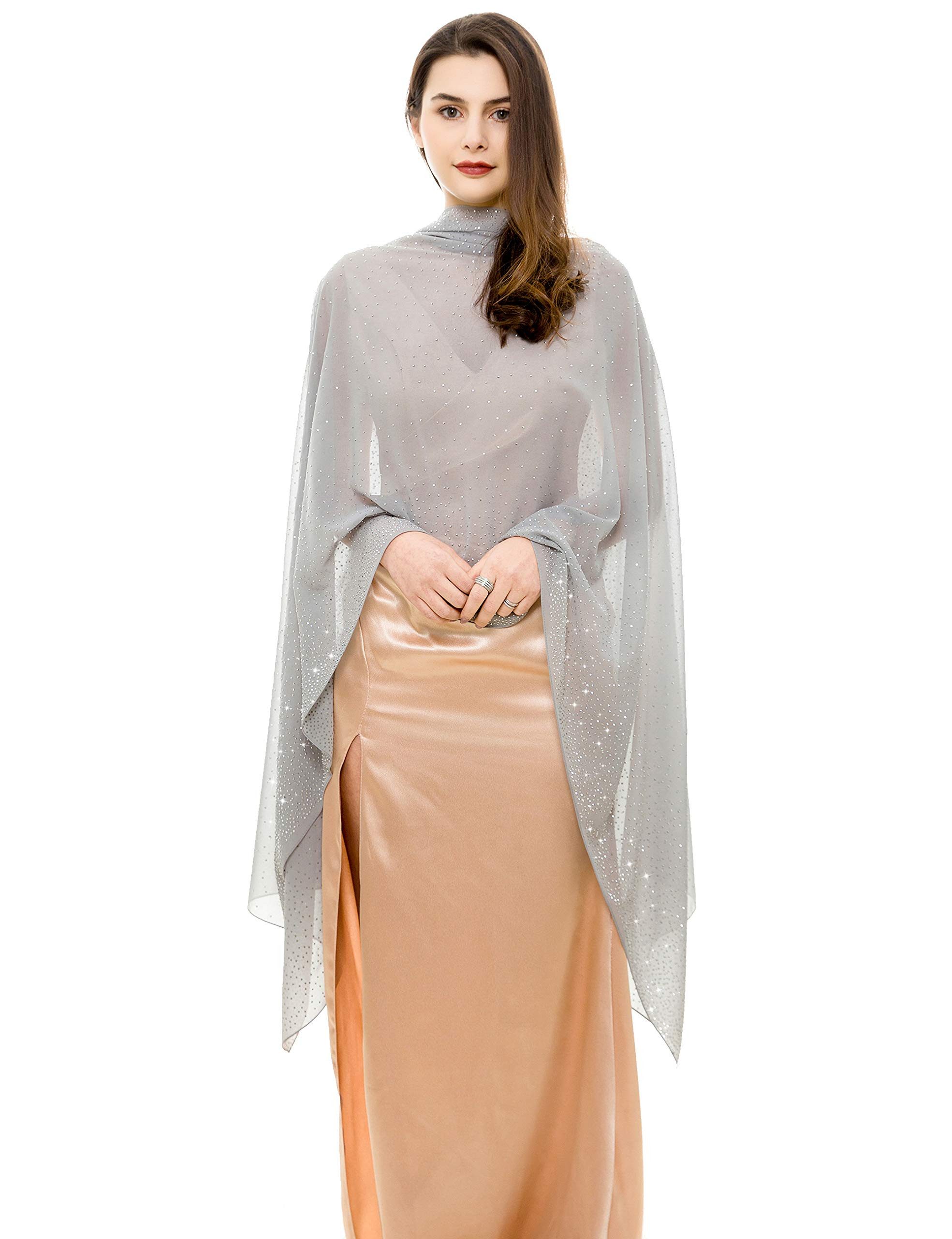 Zaewry Modeschal Glänzender Modeschal, Damen-Strass-Schal, modischer Chiffon-Schal, Stola für Abendkleider