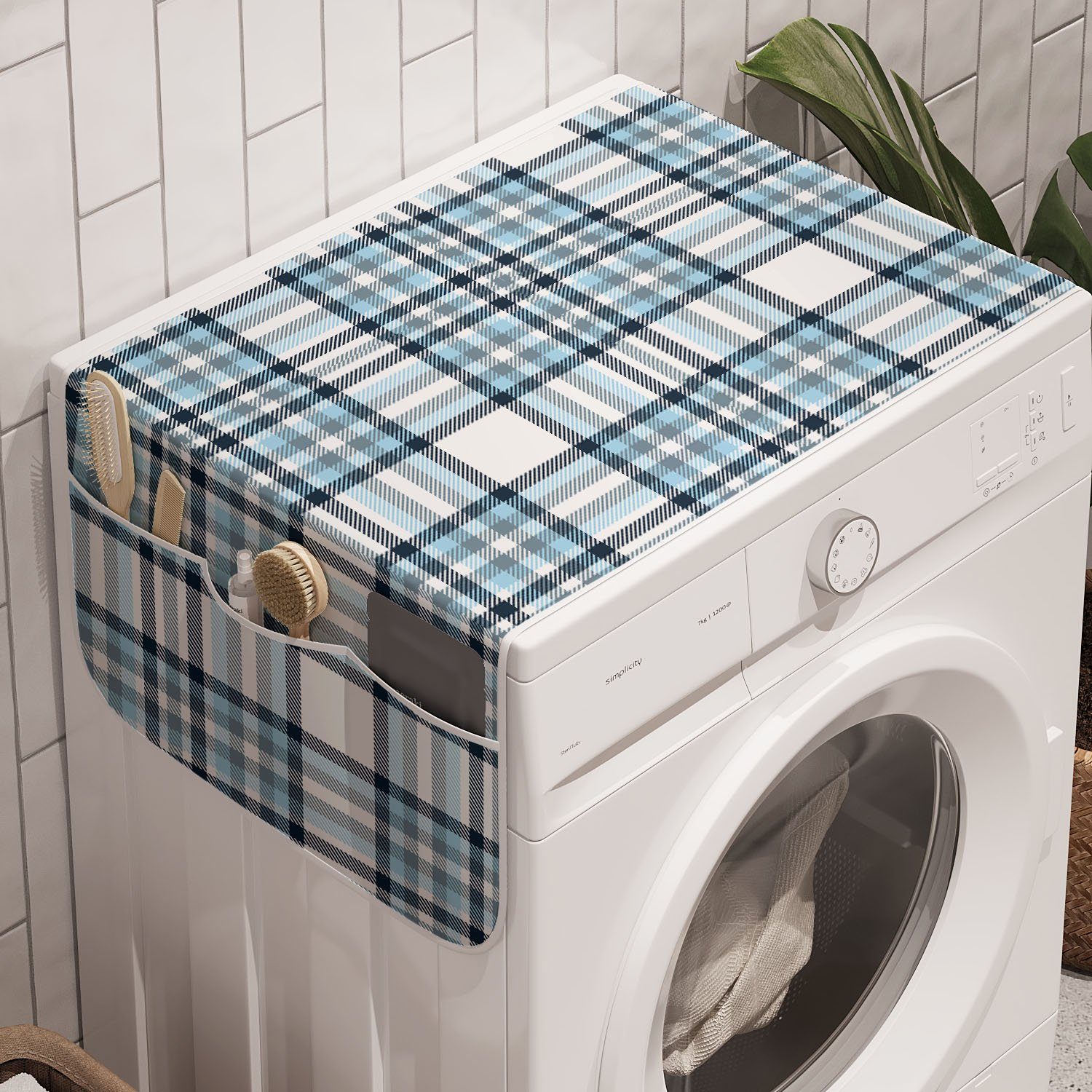 Abakuhaus und Anti-Rutsch-Stoffabdeckung Badorganizer Waschmaschine Plaid Traditionelle Linien für Trockner, Quadrate