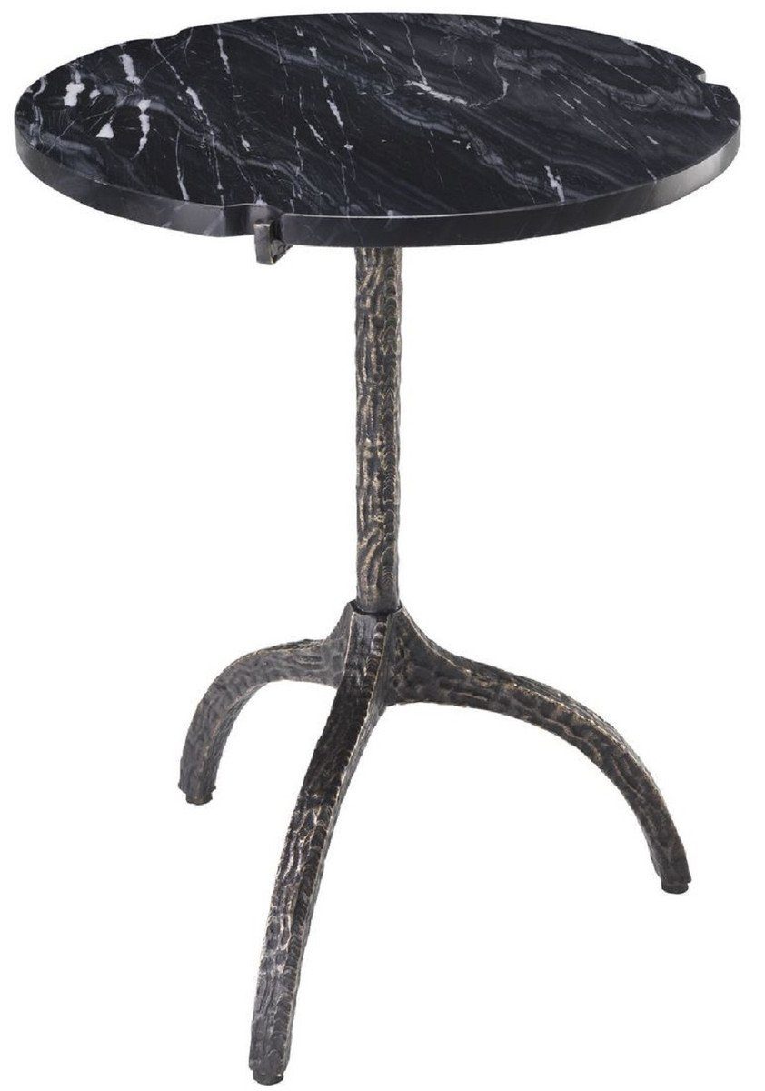 Casa Padrino Beistelltisch Luxus Luxus - Messing - 45 Möbel Schwarz Ø 58,5 - mit Bronzefarben Möbel Tisch Beistelltisch Marmorplatte H. cm / x