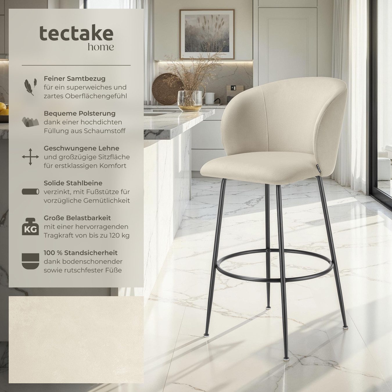 tectake Barhocker Barstuhl, in Samtoptik, gepolstert günstig online kaufen