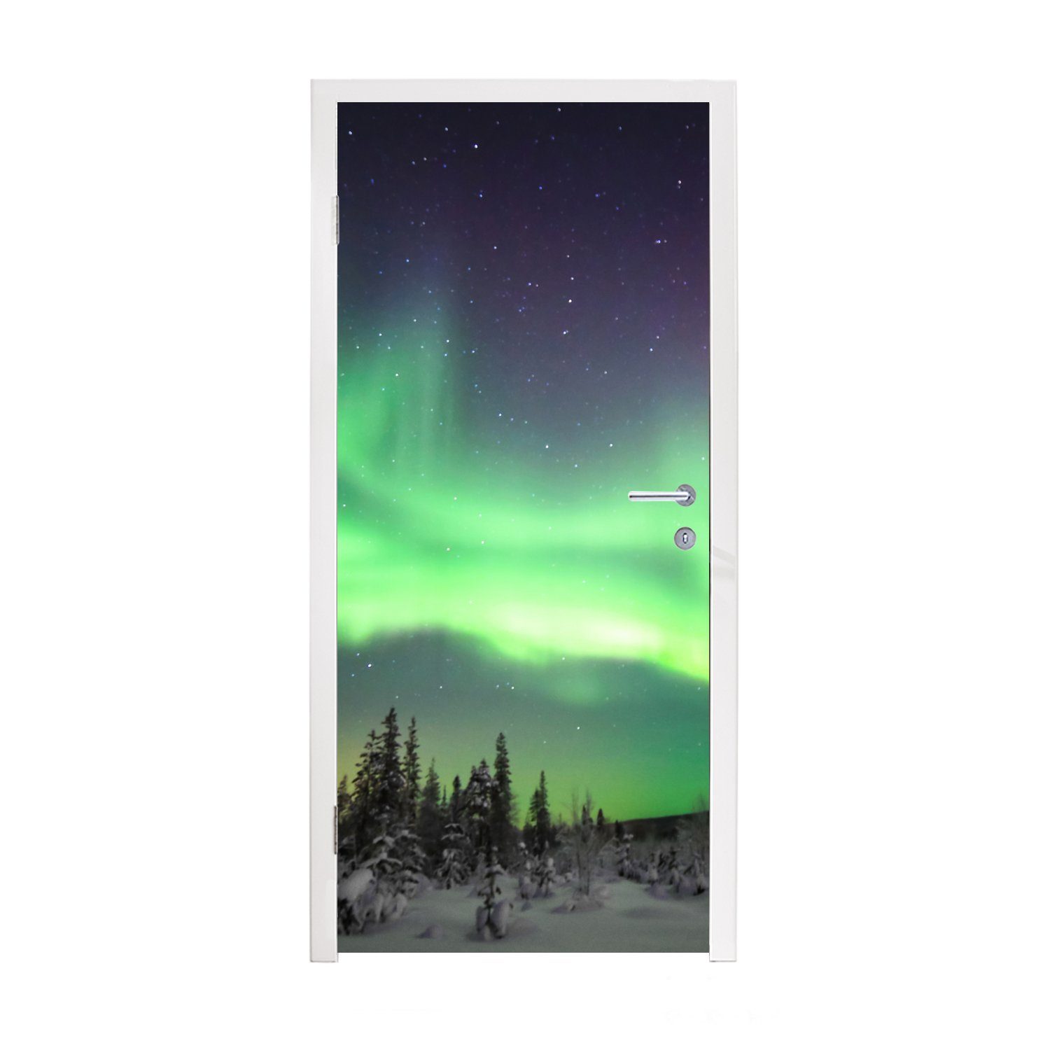 MuchoWow Türtapete Grünes Glühen über Finnland, Matt, bedruckt, (1 St), Fototapete für Tür, Türaufkleber, 75x205 cm