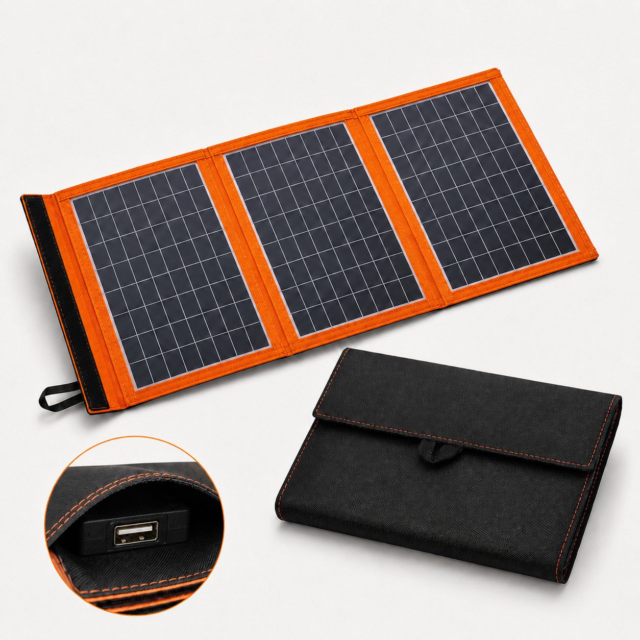 Goldstern-Tech Solarmodul SolarMate, Monokristallin, (Faltbares, kompaktes Solarpanel 30W 40W, 3-St., hocheffizient mit 2 USB-Anschlüssen (bei der Leistungsvariante 40 W), ultraleicht & robust für Outdoor, Camping & Notfall-Stromversorgung