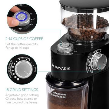 Navaris Kaffeemühle elektrische Kaffeemühle mit Edelstahl Scheibenmahlwerk