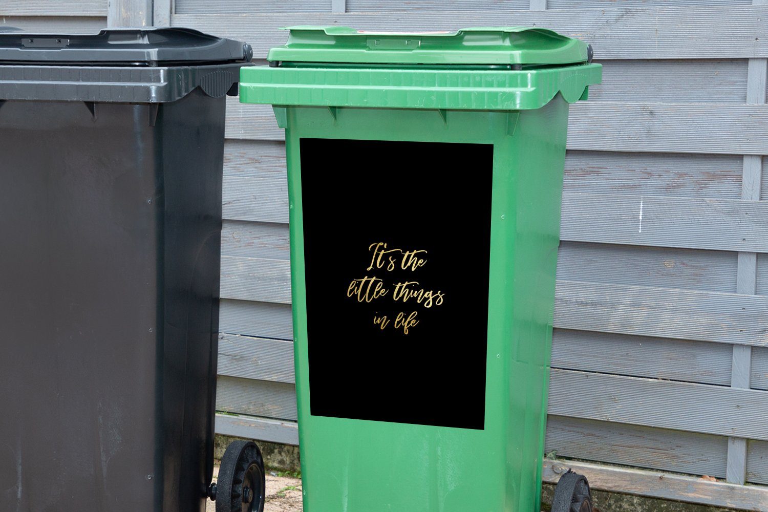 MuchoWow Wandsticker Zitate Abfalbehälter (1 - Mülltonne, Gold Leben und - Container, Sticker, Mülleimer-aufkleber, Schwarz St)