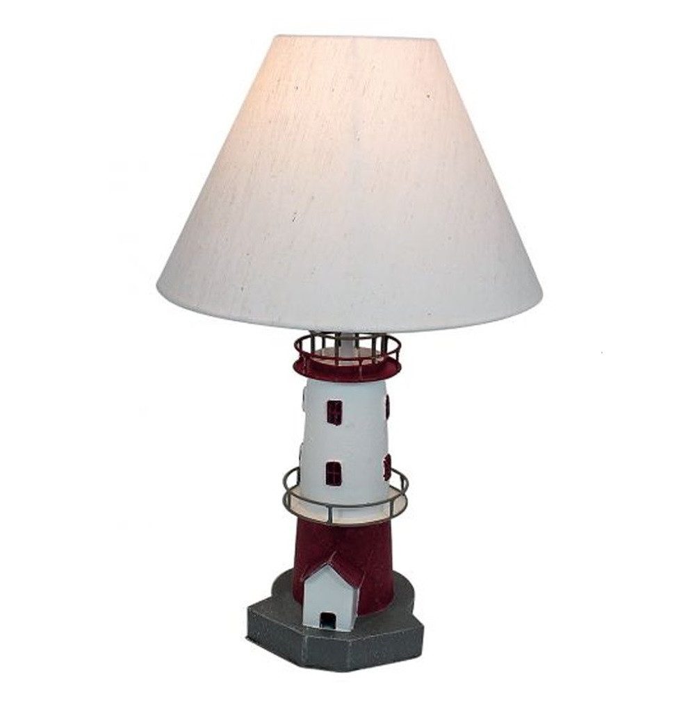 Linoows Tischleuchte Tischlampe mit Leuchtturm, Maritime Schirm Lampe, ohne Leuchtmittel, Leuchtmittel abhängig, Metall Lampe