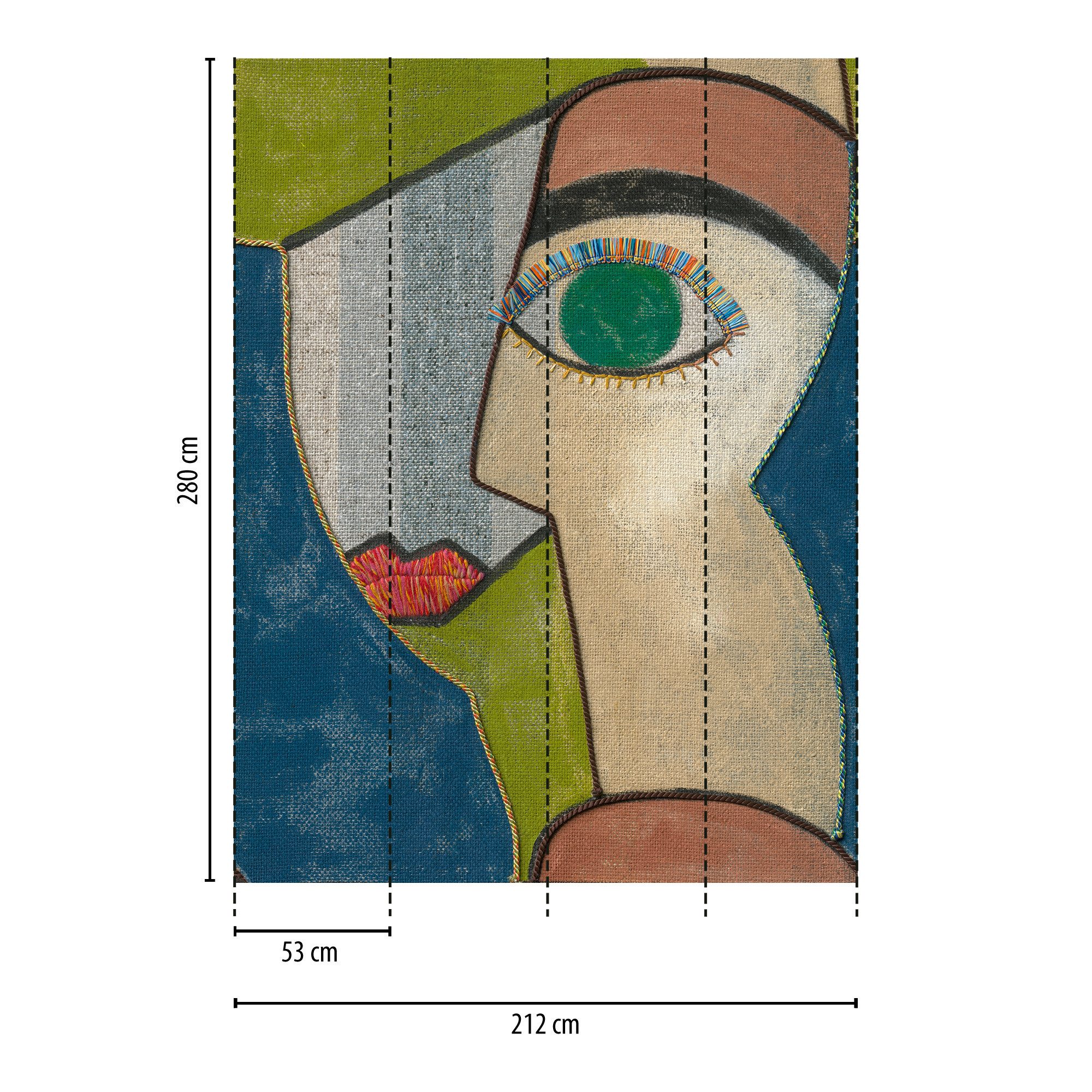 living walls Fototapete THE WALL III Kunst Tapete Motivtapete Textil-Optik Kunst, glatt, matt, (1 St), Vliestapete Abstrakt für Schlafzimmer Küche Wohnzimmer Kunst Design