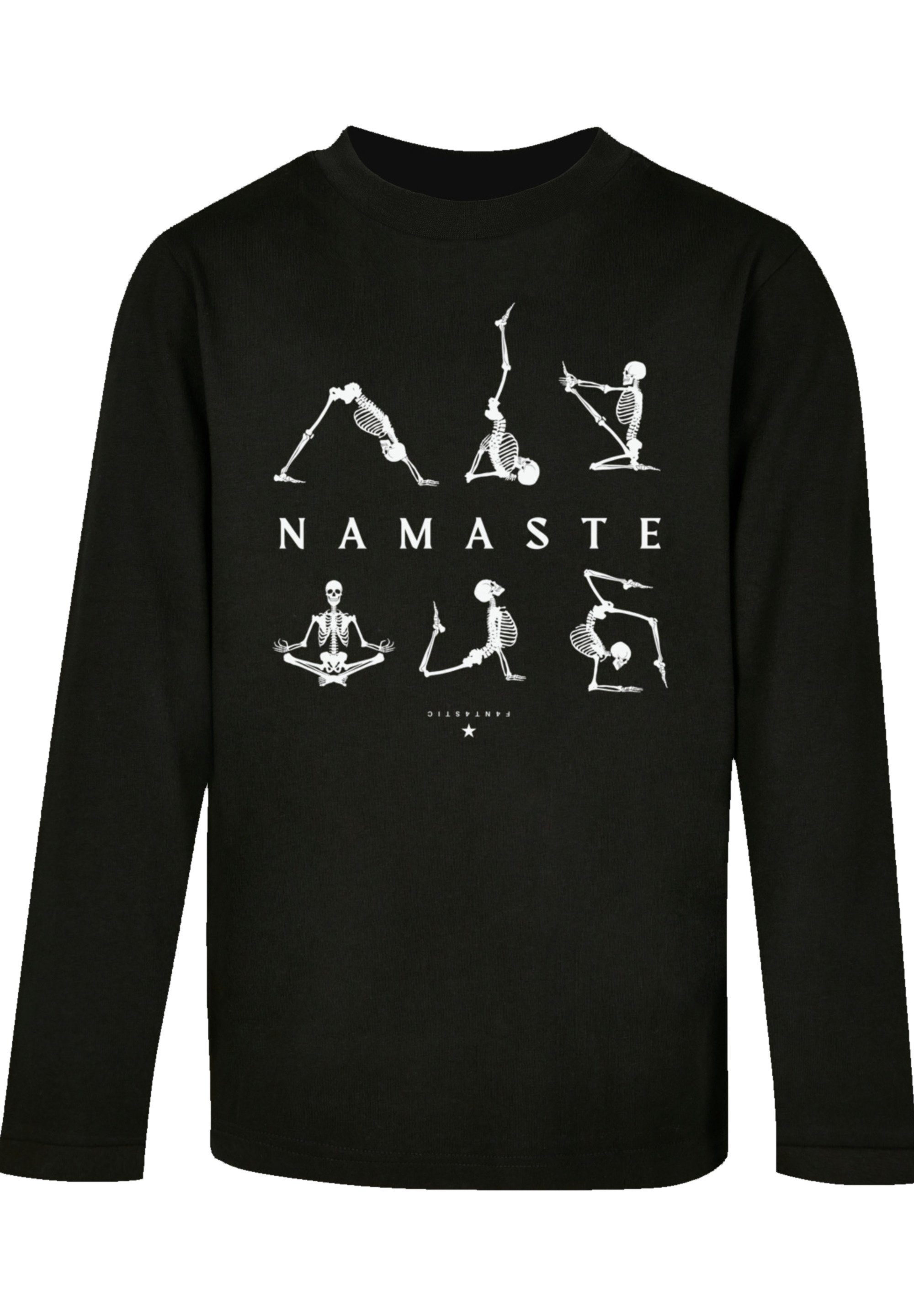 T-Shirt Halloween Ärmelbündchen Schnitt Namaste Skelett und Print, breite Lockerer F4NT4STIC Yoga
