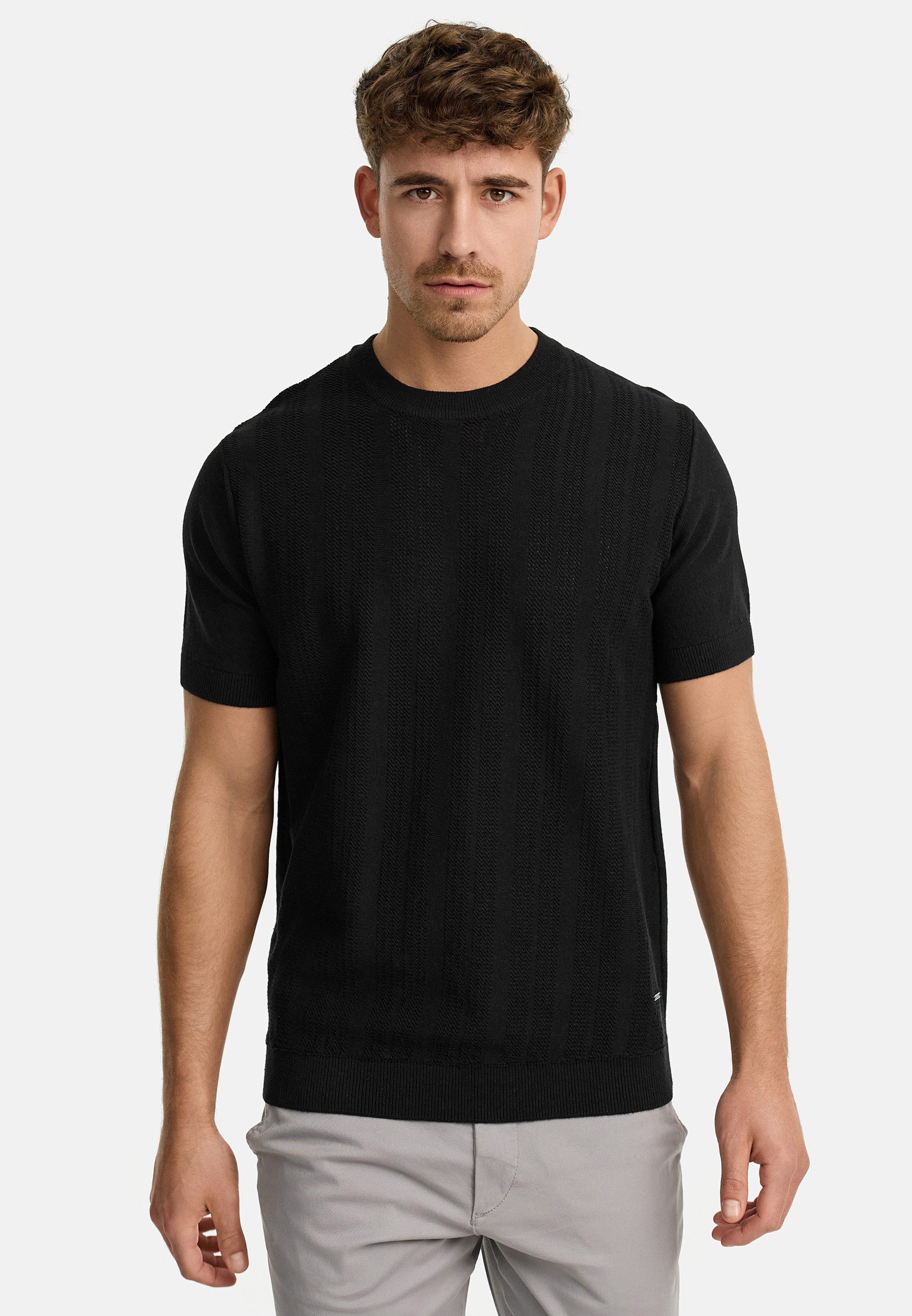 Indicode T-Shirt Herren INVarson Shirt Tee Herrenshirt mit vertikalem Strickmuster für eine stilvolle Optik