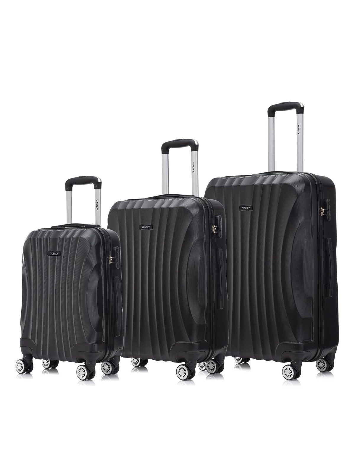 YONSLY Kofferset Hartschalen-Reisekoffer Gepäckset aus ABS für Reise, Urlaub und Alltag, 4 Rollen, (Set, 3 tlg., Größen M, L & XL), 360° Doppelreifen aus Hartgummi