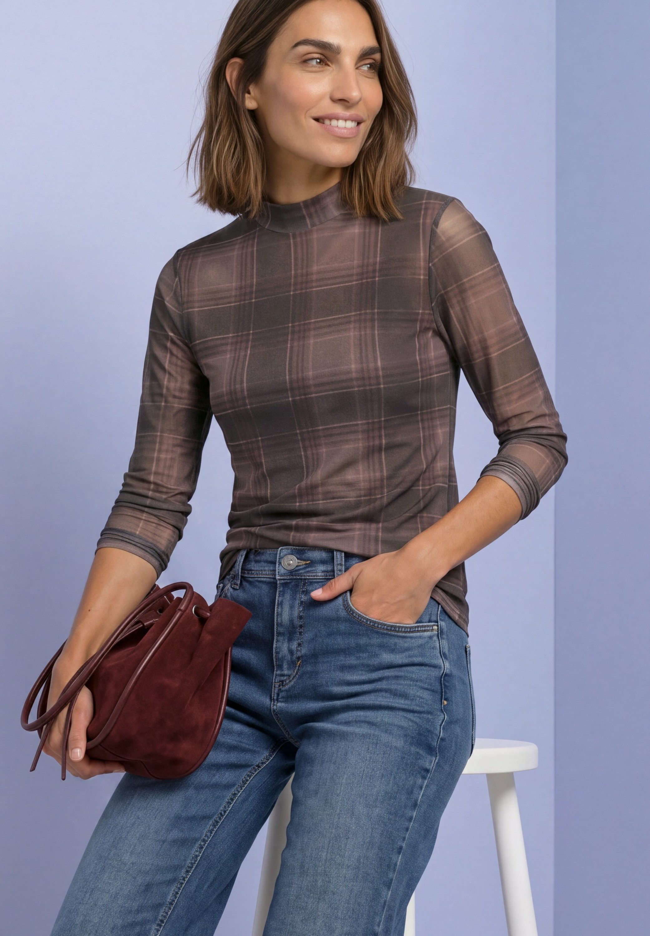 STREET ONE Langarmshirt Mesh-Shirt mit Rundhals und Prints