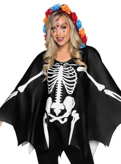 Leg Avenue Kostüm Day of the Dead Poncho, Einfach schnell verkleiden mit diesem Skelett-Überwurf!