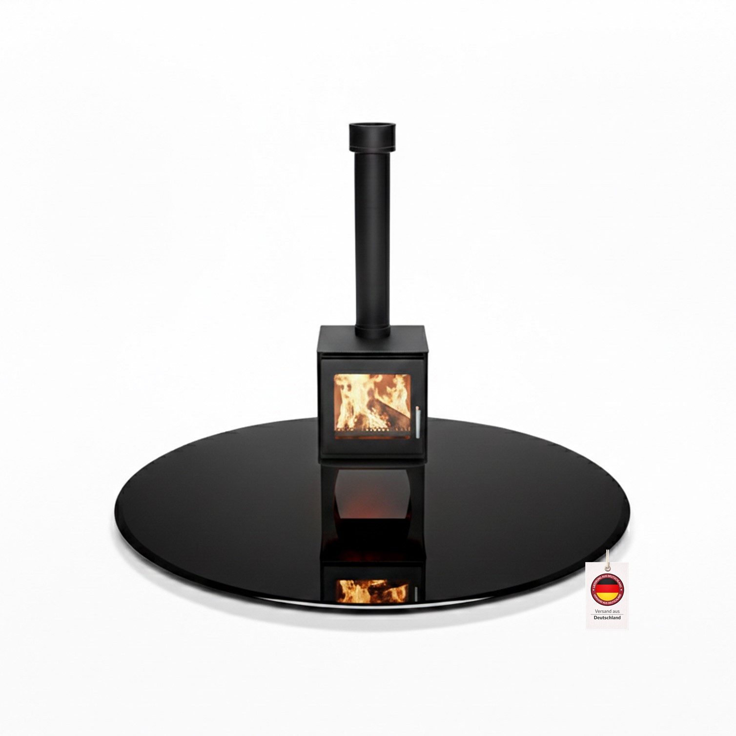 HOOZ Bodenschutzplatte Funkenschutzplatte aus 6mm ESG Ø90cm, rund mit Facettenschliff Schwarz, Kamin Glas, 1-St., belastbare Glasauflage, Glasplatte, Schutzglas, Bodenschutzglas für Kamin, Ofen und Boden