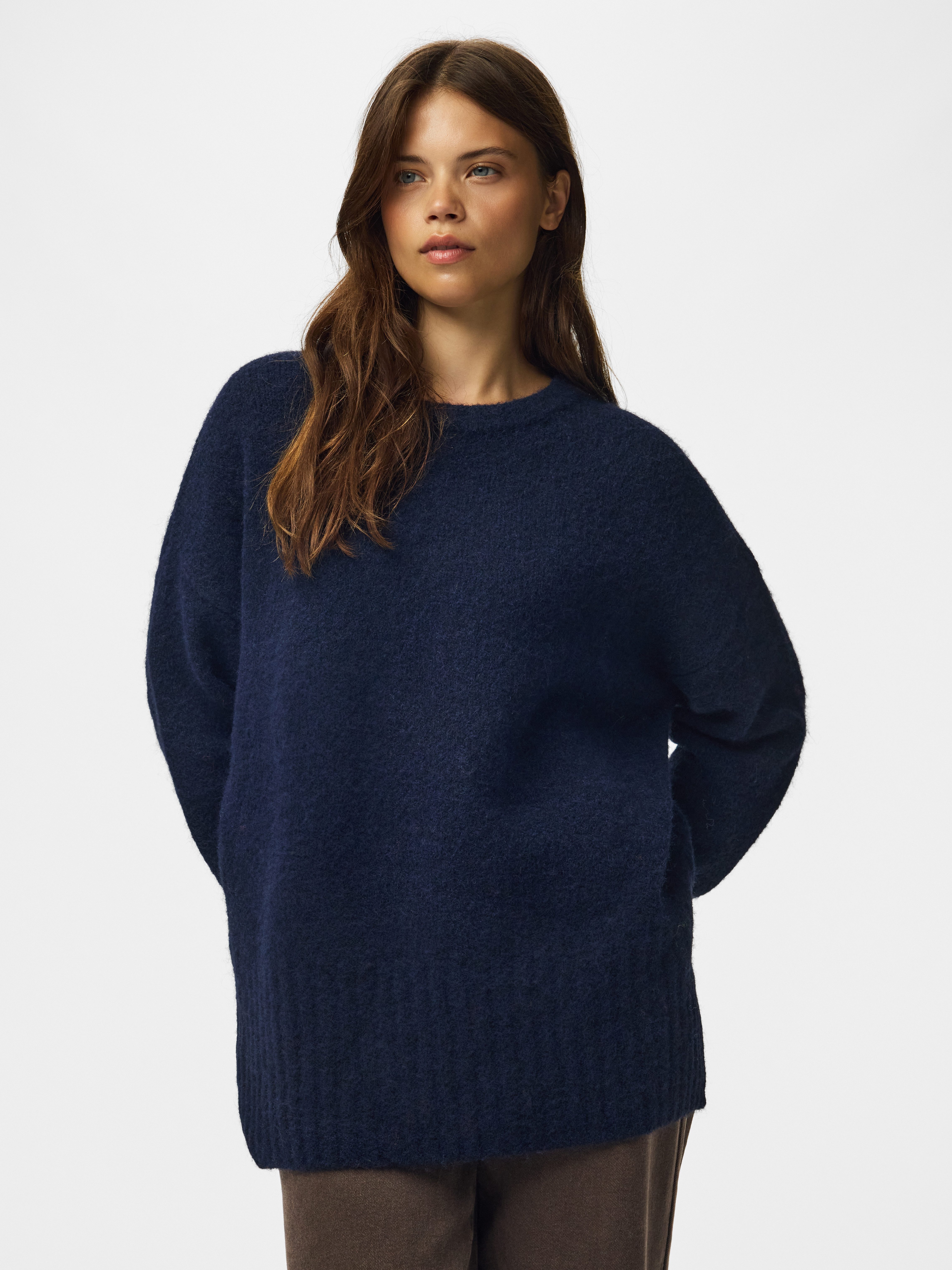 pieces Strickpullover PCTINA LS O-NECK KNIT NOOS Materialmix