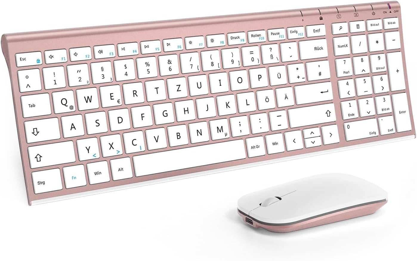 Seenda WGJP-031B Tastatur Maus Set Kabellos Wiederaufladbare Aluminium Tastatur- und Maus-Set, (für PC/Laptop/Smart TV, 1200 DPI), Ultradünne und Leise Funktastatur mit Maus