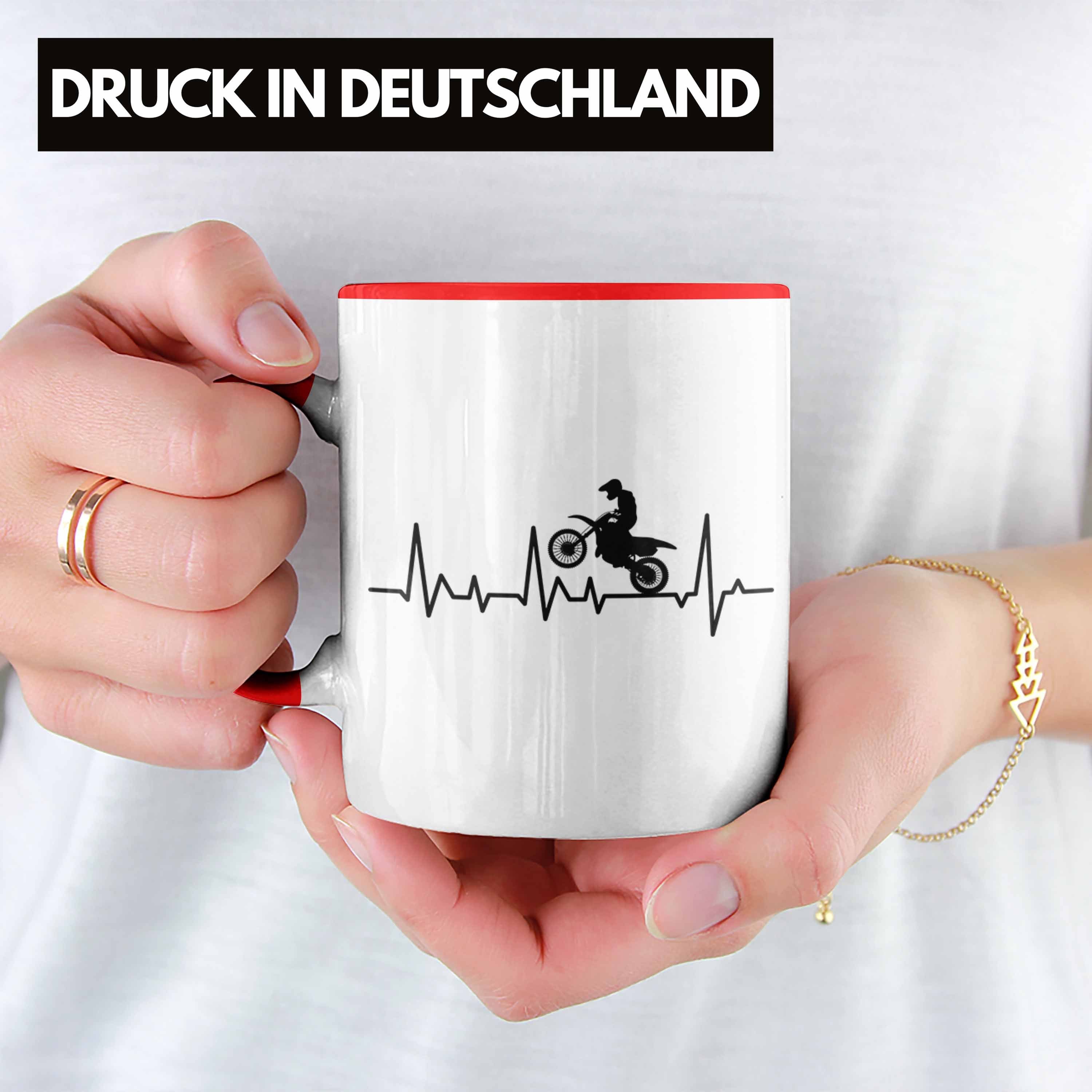 Fahrer Trendation Grafik Dirt Bike Rot Trendation Tasse - Dirtbike Geschenk Herzschlag Geschenkidee