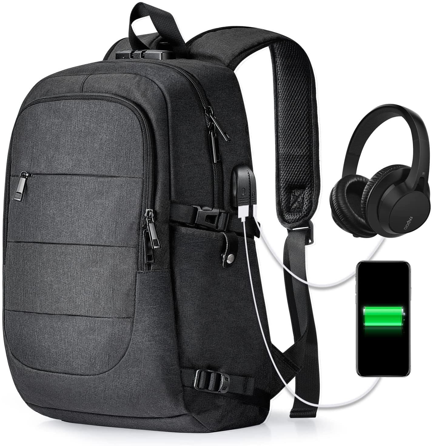 Leway Daypack »Laptop Rucksack Herren Wasserbeständig Anti-Diebstahl Schule  Uni Rucksack mit USB-Lade-Anschluss und Schloss 19-Zoll-Laptop-Tasche für  Damen Jungen Freizeit Arbeit Reisen Backpack Schwarz«