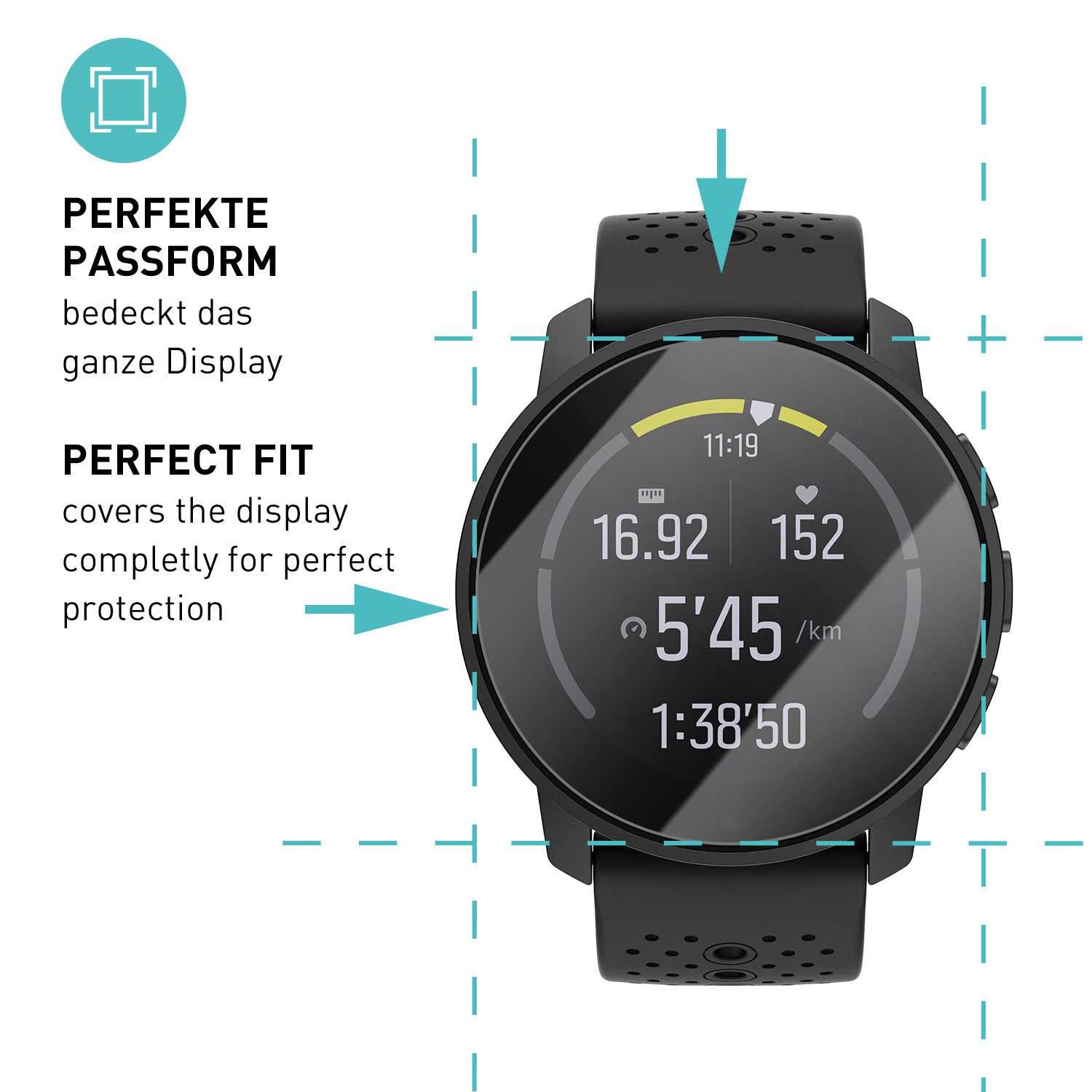 smartect Displayschutzglas Schutzglas Panzerfolie Klar für Suunto 9 Peak / 9 Peak Pro, Set, 3 Stück, Schutzfolie Glasschutz Bildschirm