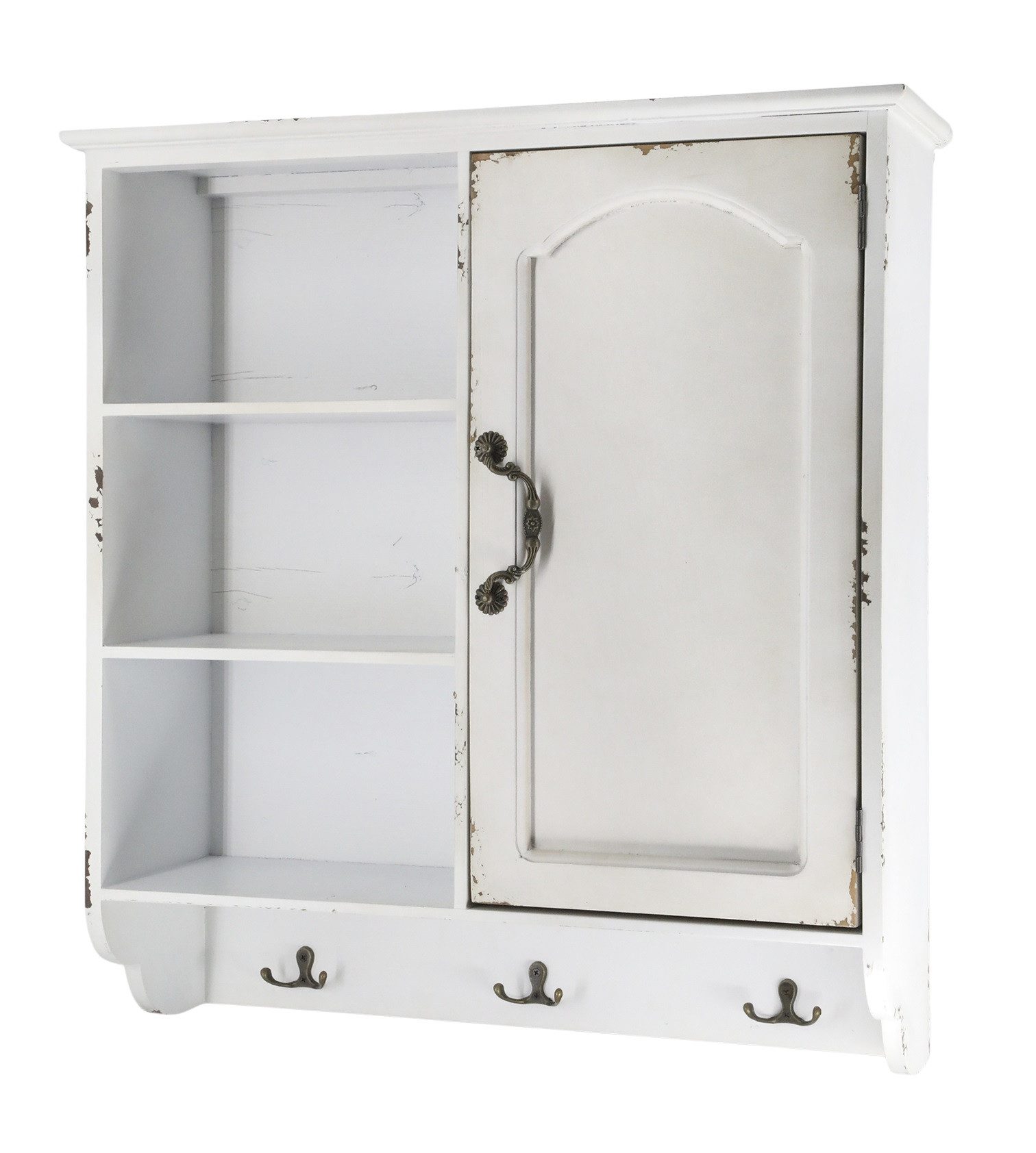 Wandregal Chic Antique - Wandschrank Hängeschrank mit Regal und Haken Holz Weiß