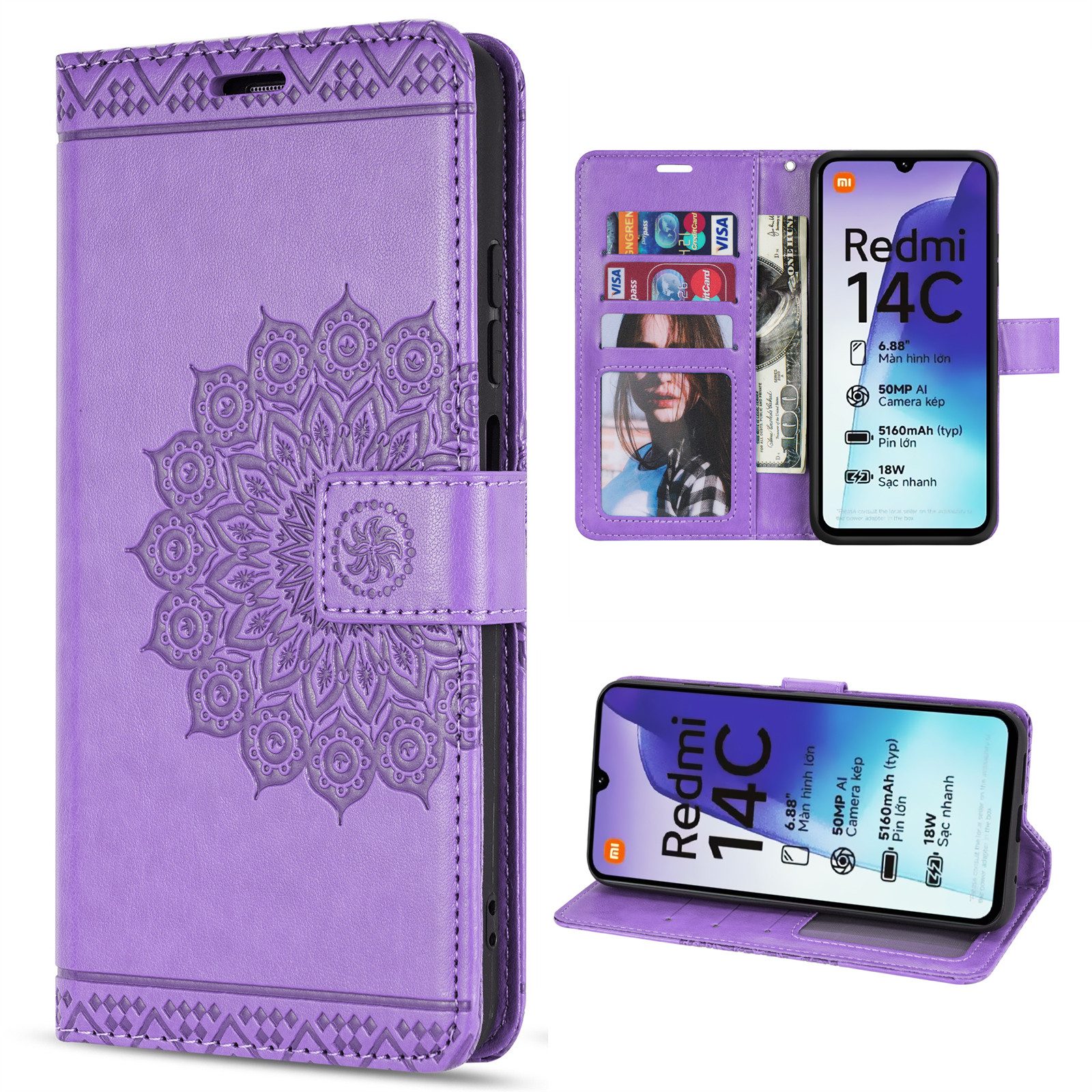 betterfon Handyhülle Handytasche für Xiaomi Redmi 14C / Poco C75 Klapphülle Wallet Case, Wallet Case mit Kartenfächern Magnetverschluss und weicher Innenhülle