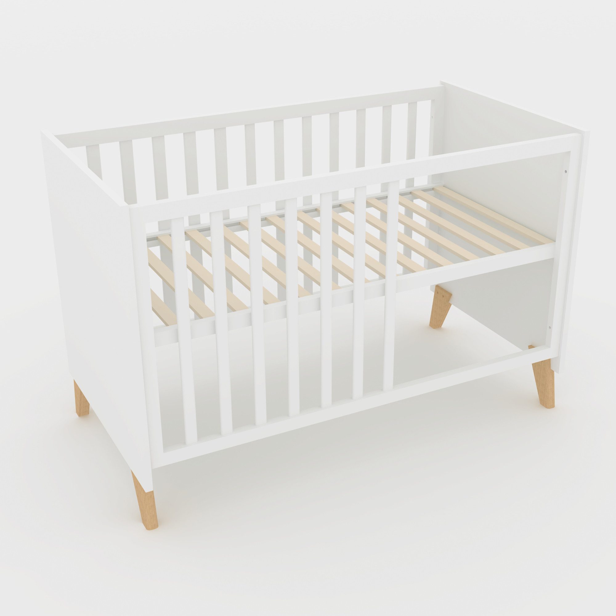 roba® Babybett Leon 60 x 120 cm aus stabilem Holz - Weiß / Othello Eiche - Gitterbett, Beistellbett - 6-fach höhenverstellbar, Schlupfsprossen - Baby Bett