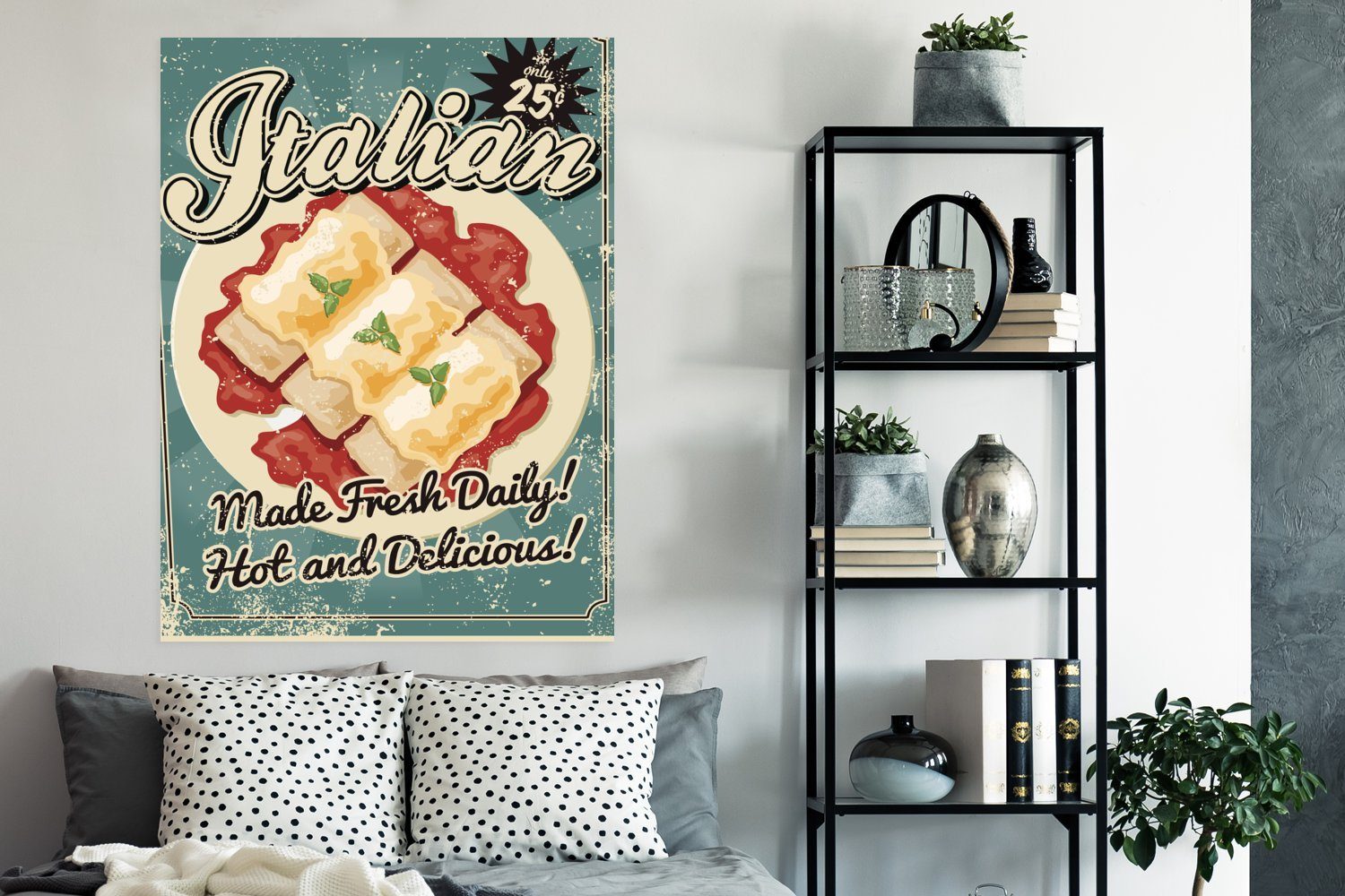 Deko, Dickes Schlafzimmer, Papier Qualitätsdruck (1 Wandbild, Wohnzimmer, Italienisches Werbeplakat Essen, Vintage St), MuchoWow Poster