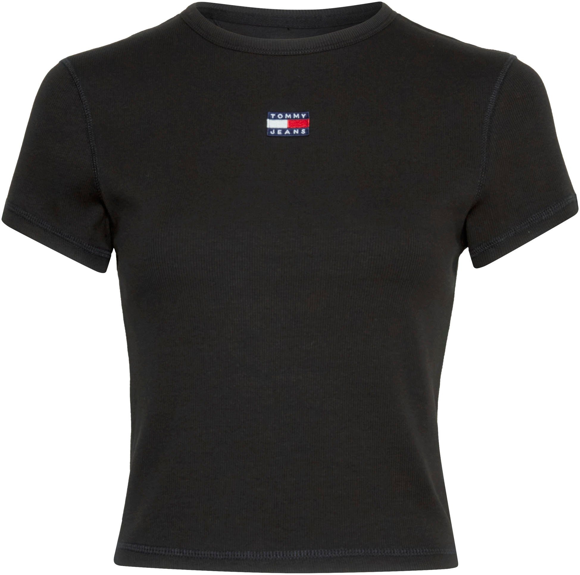 Tommy T-Shirt Black BBY RIB TJW mit BADGE XS Jeans Logo-Badge