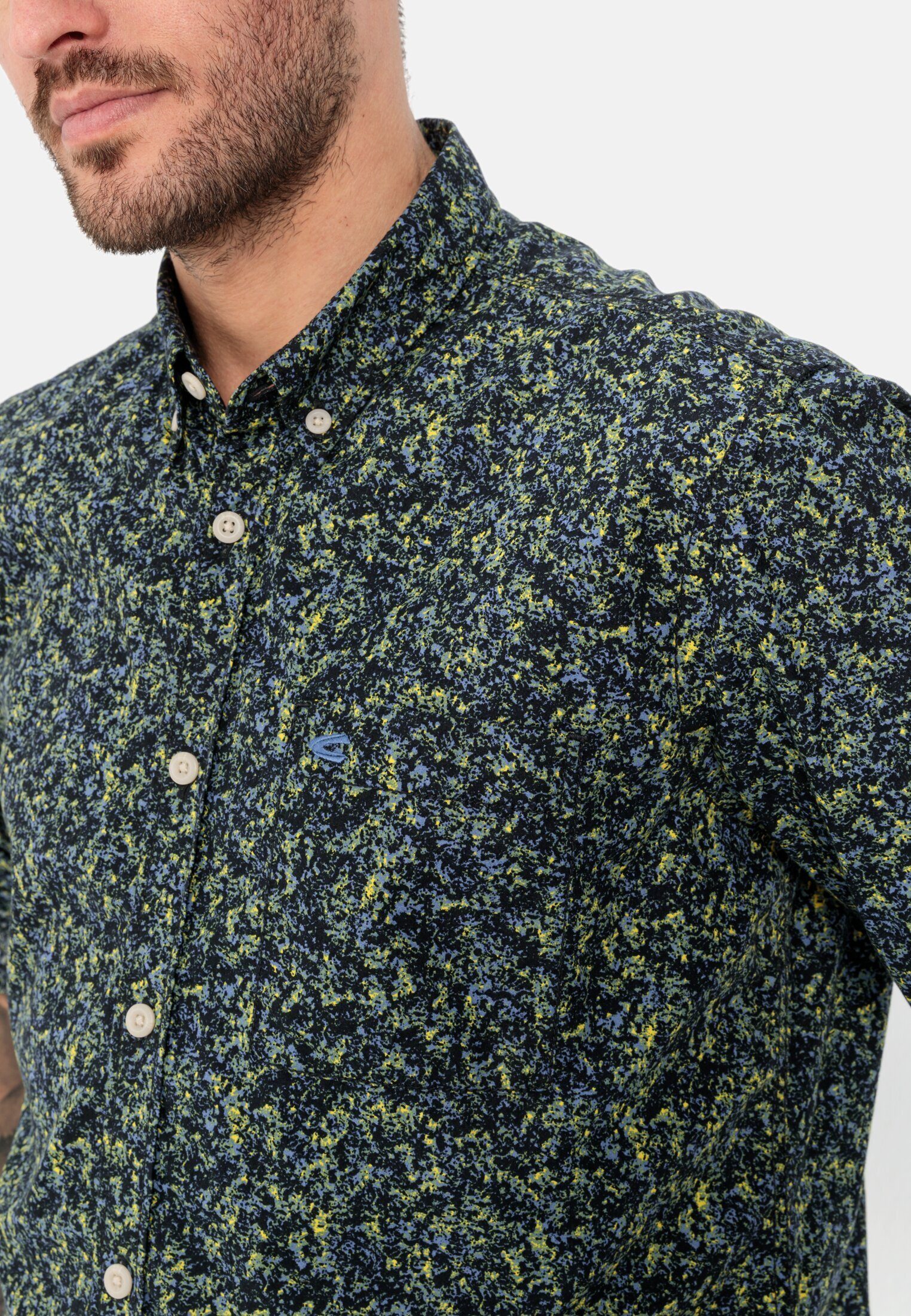 camel active Langarmhemd mit Allover-Print Langarm Button-Down Button-Down