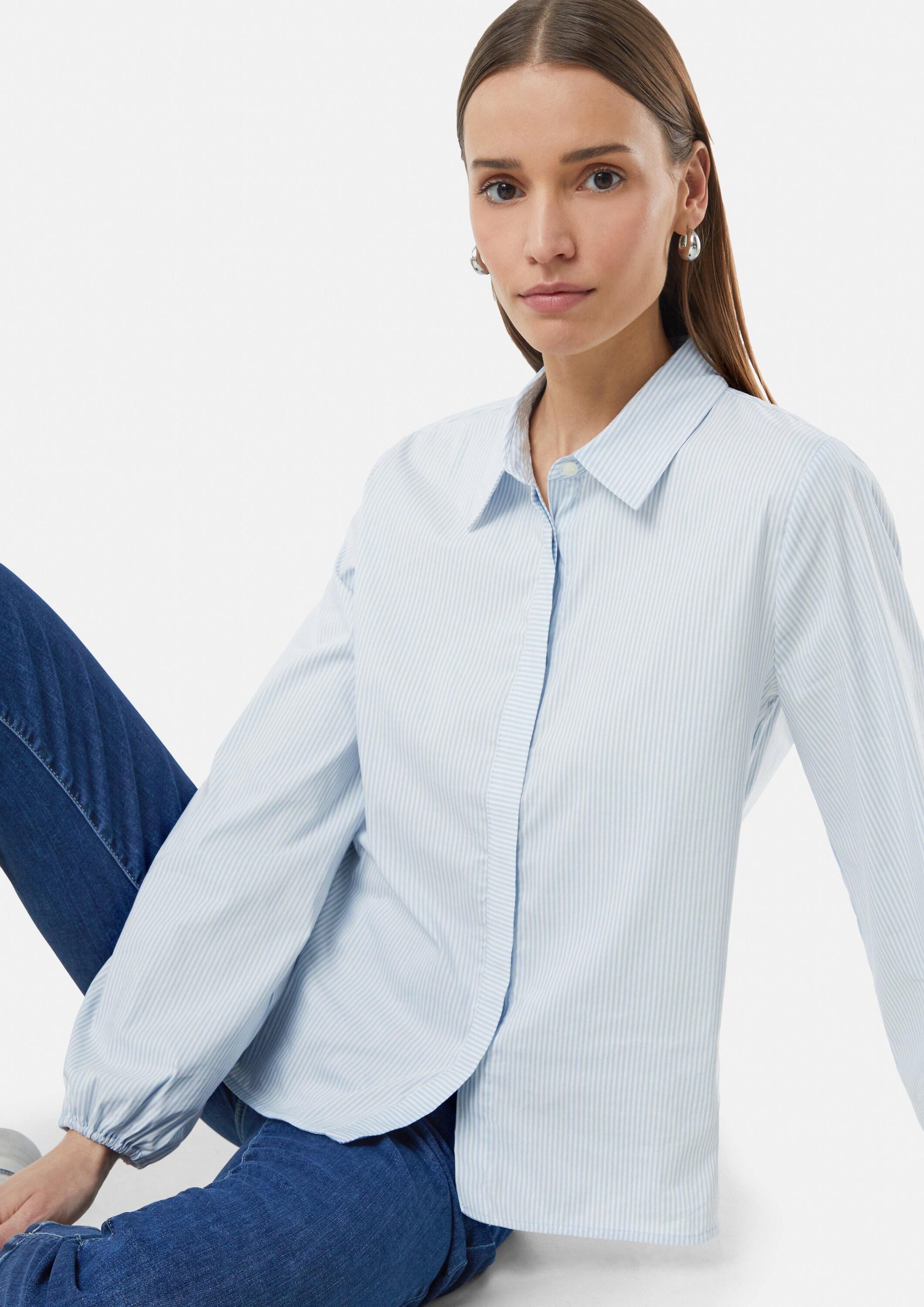 comma Langarmbluse Bluse Gestreifte Hemdbluse mit voluminösem Ärmelsaum