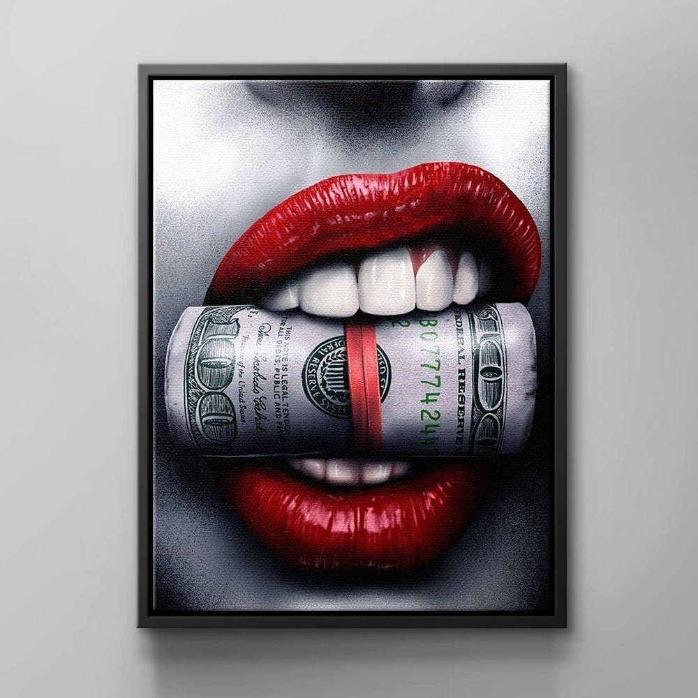 DOTCOMCANVAS® Leinwandbild, Sexy Frau Popart Wandbild mit Geldbündel von ohne Rahmen