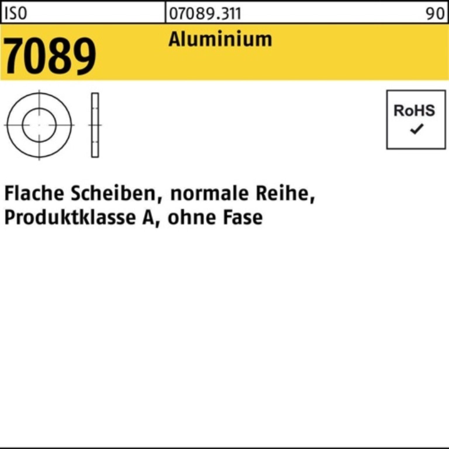 Bufab Unterlegscheibe 1000er Pack Unterlegscheibe ISO 7089 o.Fase 6 Aluminium 1000 Stück IS