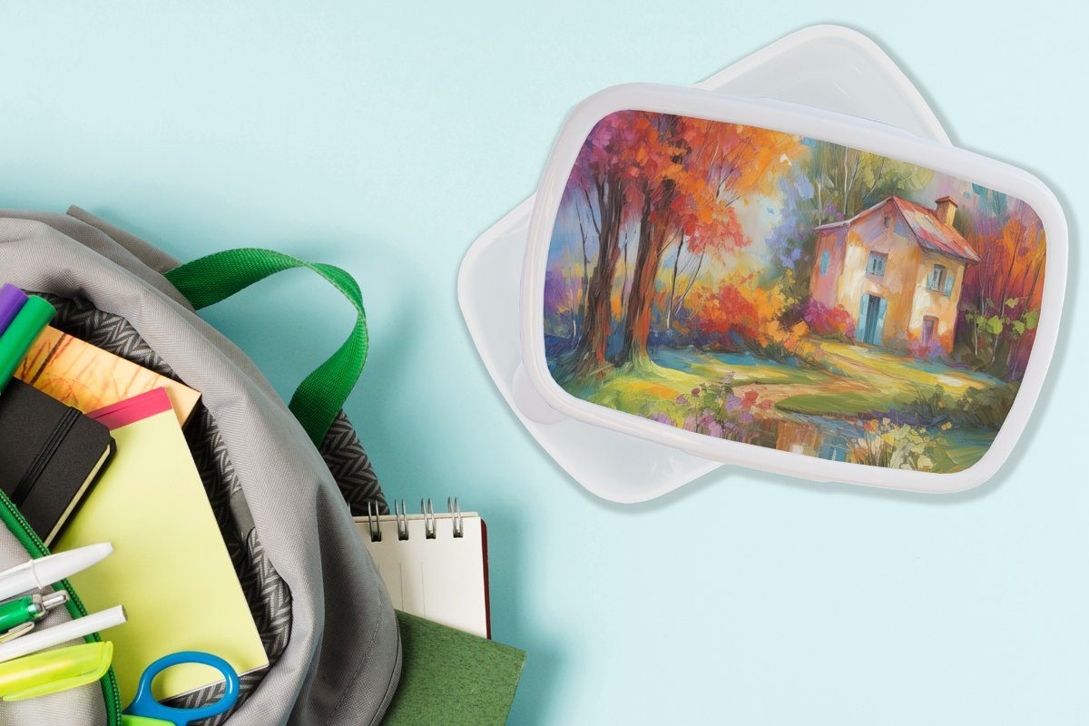 Landschaft MuchoWow Kunst, Lunchbox Mädchen Kunststoff, und Brotdose, - für Brotbox Jungs (2-tlg), - für weiß und Farbenfroh Ölgemälde - Kinder Erwachsene,