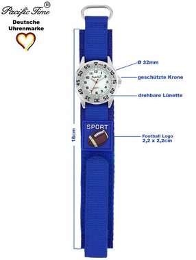 Pacific Time Quarzuhr Kinder Armbanduhr Football Stoffarmband Klettverschluß, Gratis Versand