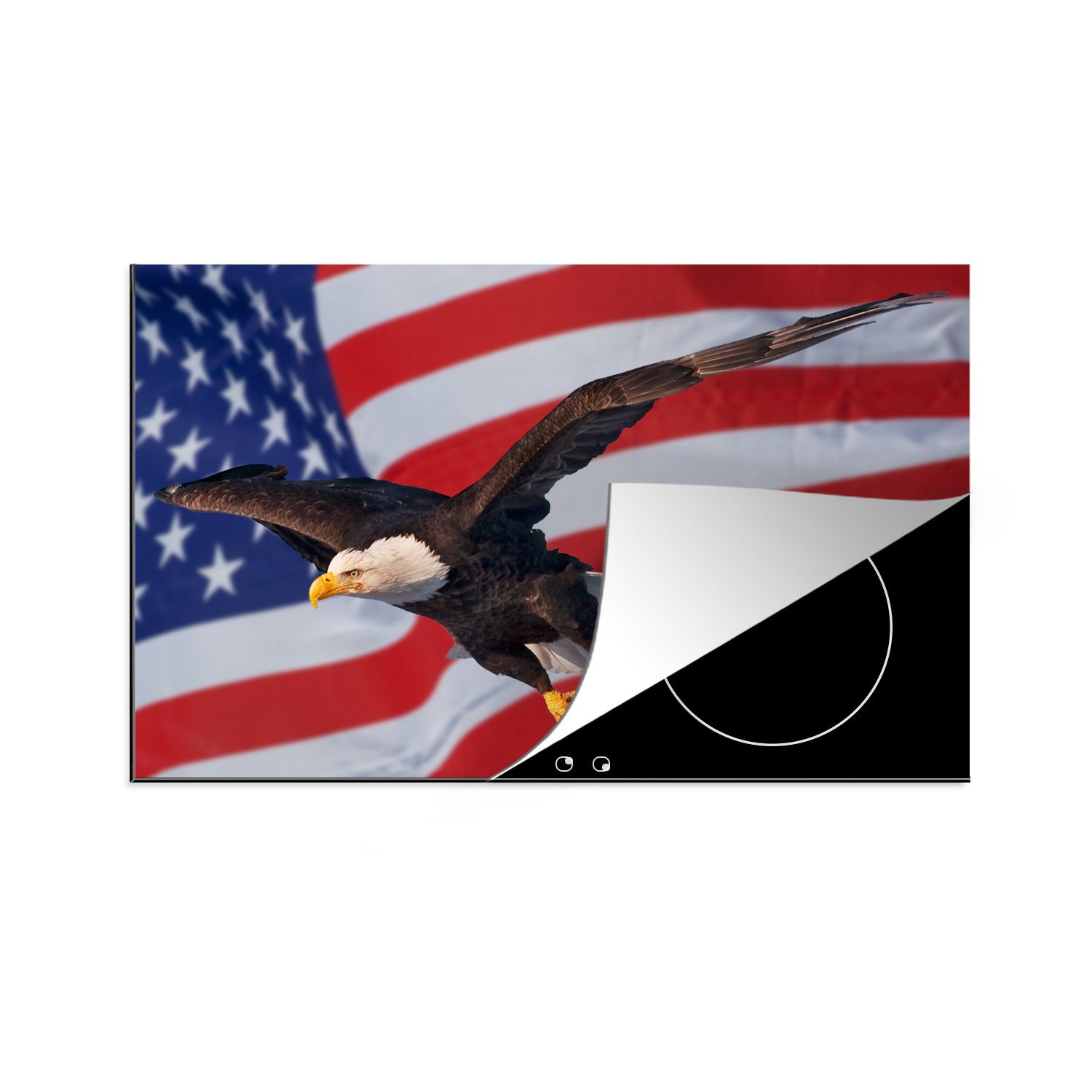 MuchoWow Herdblende-/Abdeckplatte Amerikanischer Weißkopfseeadler vor der amerikanischen Flagge, Vinyl, (1 tlg), 81x52 cm, Induktionskochfeld Schutz für die küche, Ceranfeldabdeckung