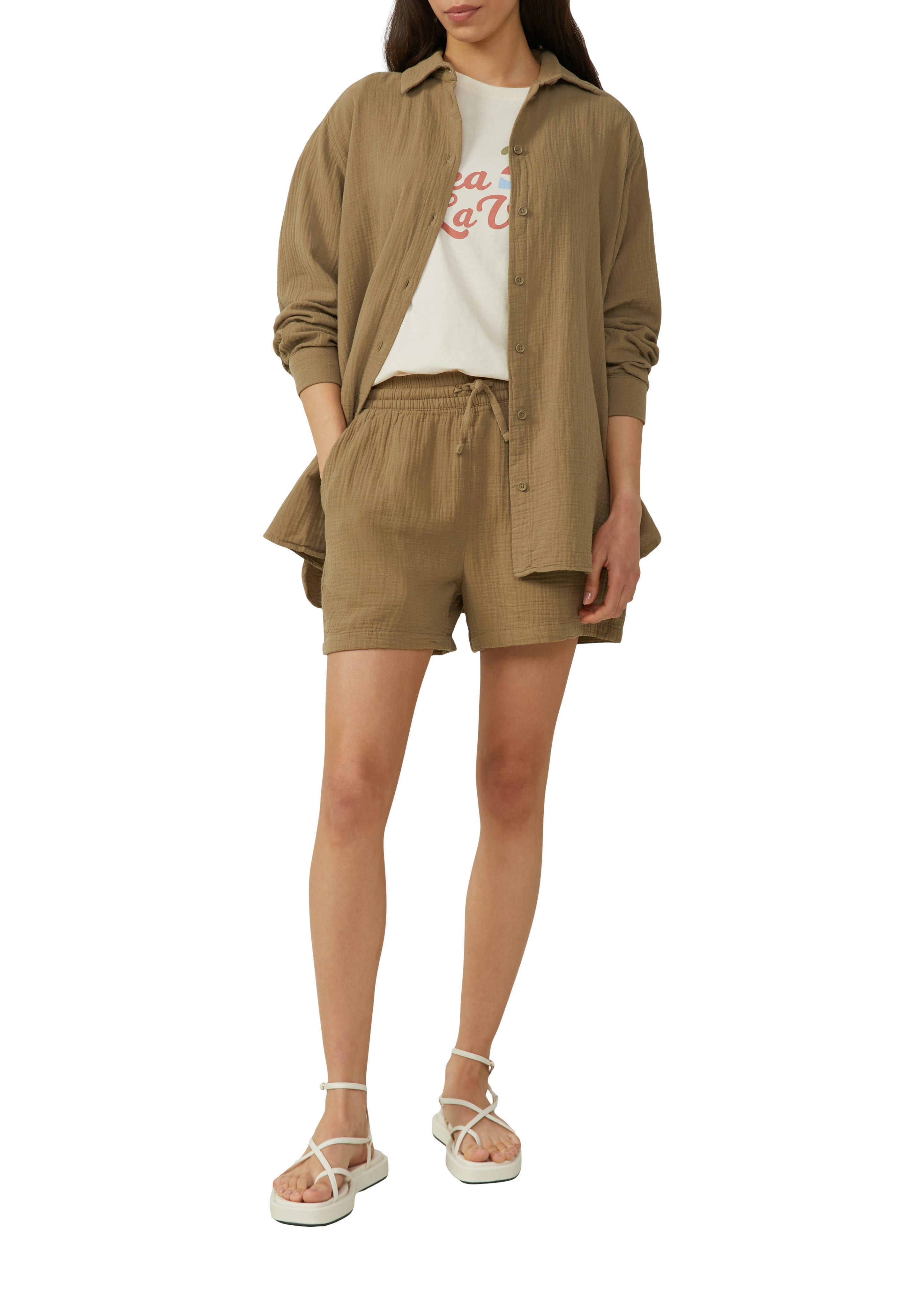 QS Shorts Sommerhose im Crinkle-Look und mit Bindeband günstig online kaufen