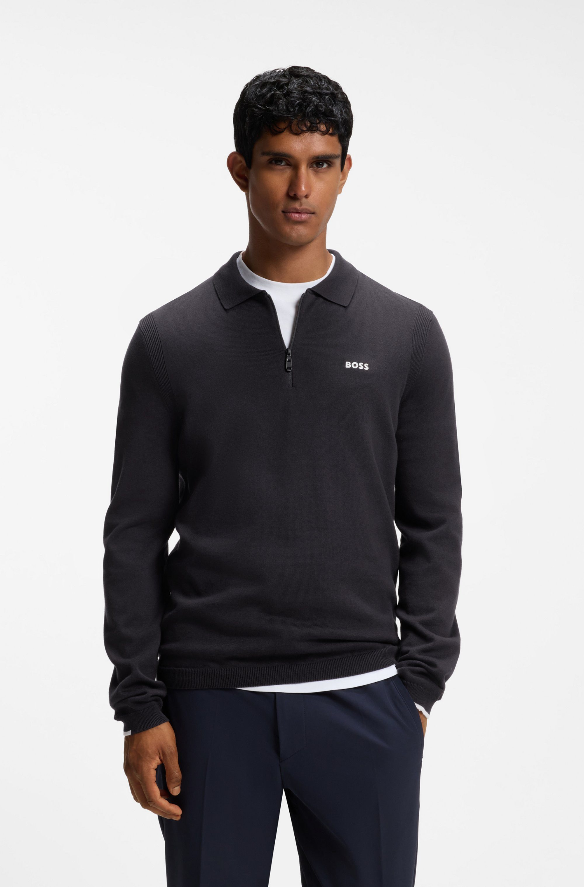 BOSS GREEN Strickpullover KN Ever-X PL mit Reißverschluss, regular fit, toniges Logo